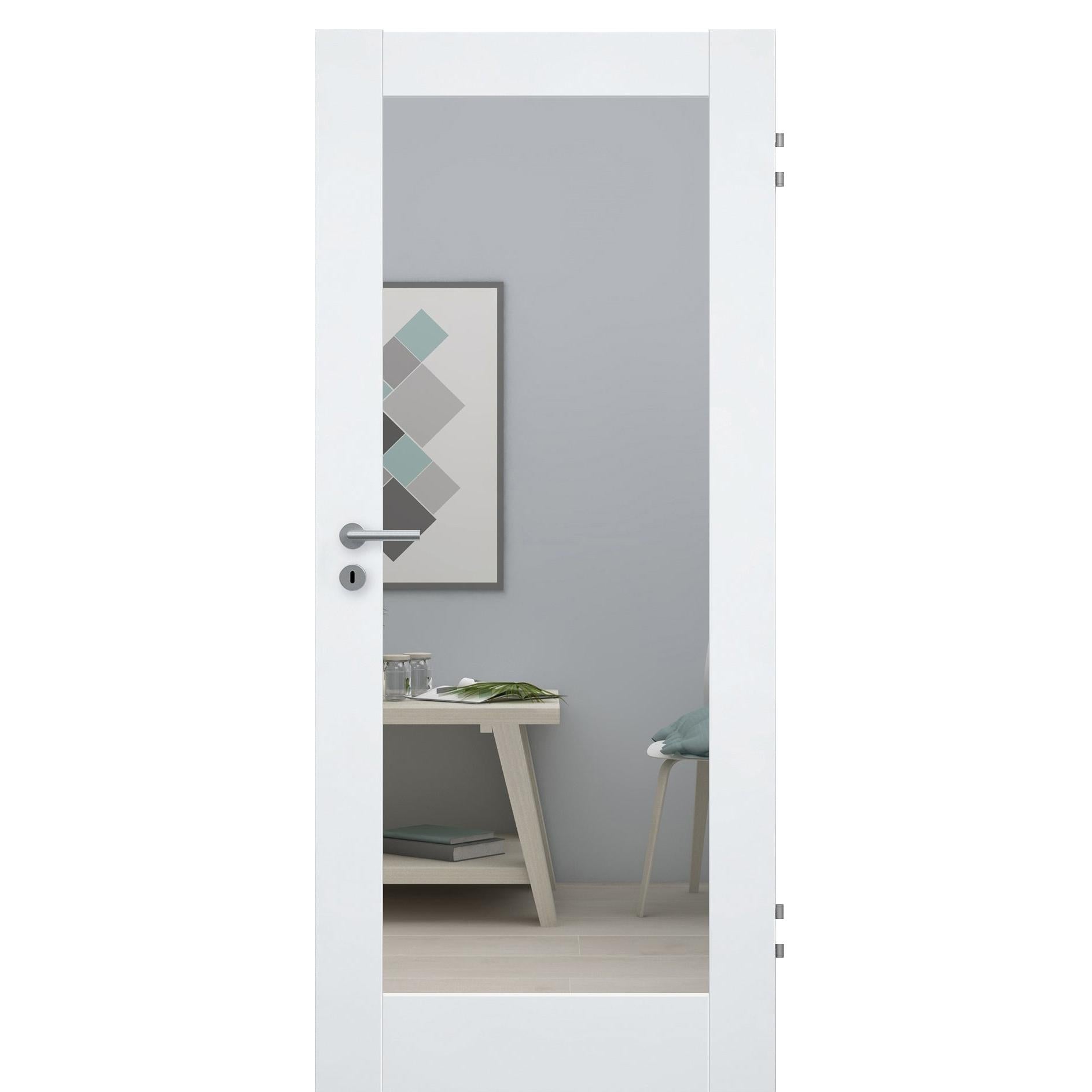 Zimmertür CPL brillant-weiß Rahmendesigntür mit 1 Kassette und Lichtausschnitt Designkante - Modell Stiltür R13LA