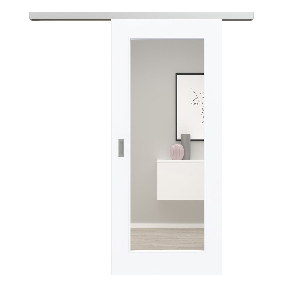 Schiebetür für Set mit Edelstahllaufkasten brillant-weiß Stiltür mit 1 Kassette und Lichtausschnitt - Modell Stiltür M13LA