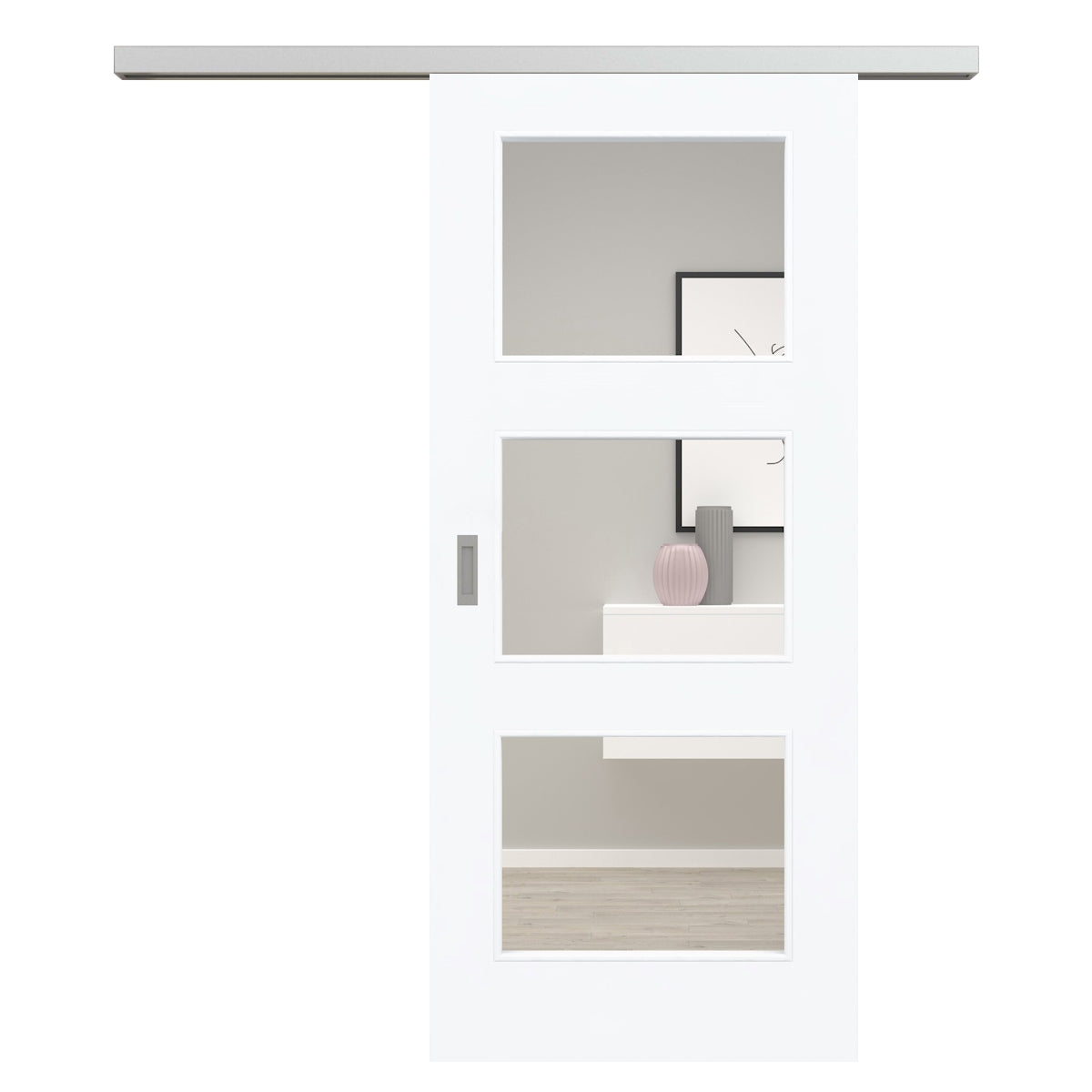 Schiebetür für Set mit Edelstahllaufkasten brillant-weiß Stiltür mit 3 Kassetten und Lichtausschnitt - Modell Stiltür M33LA3