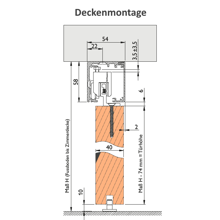 Schiebetür für Set mit Edelstahllaufkasten mit Lichtausschnitt soft-weiß 2 Rillen - Modell Designtür Q21LAM