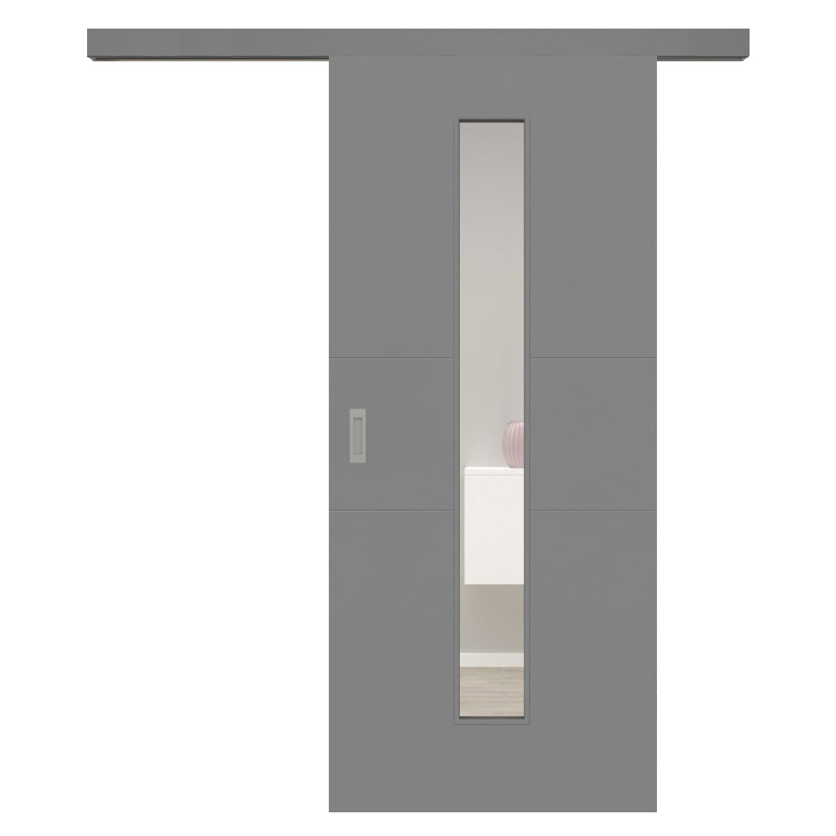 Schiebetür für Set mit grauem Laufkasten mit Lichtausschnitt grau 2 Rillen quer - Modell Designtür Q27LAM