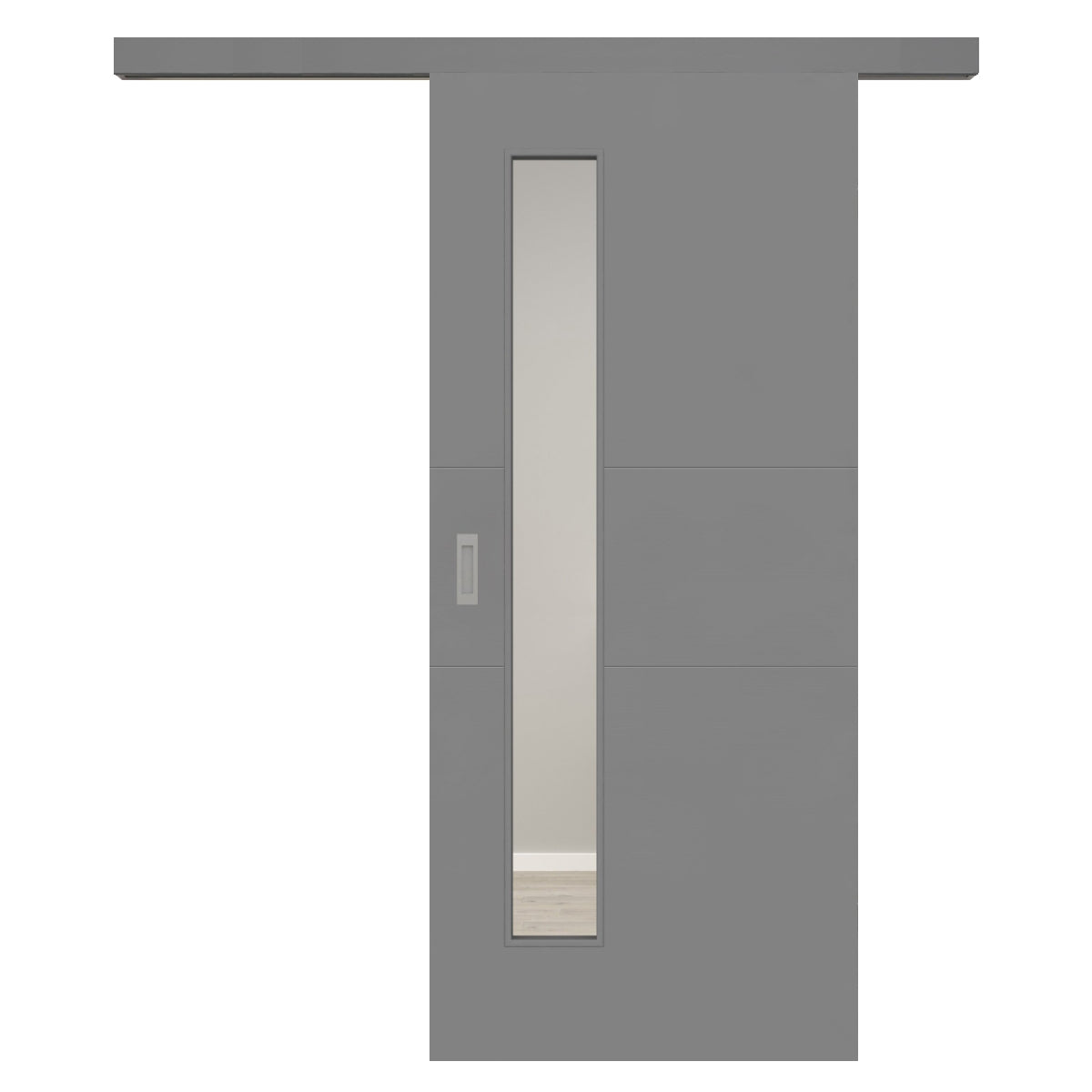 Schiebetür für Set mit grauem Laufkasten mit Lichtausschnitt grau 2 Rillen quer - Modell Designtür Q27LAS