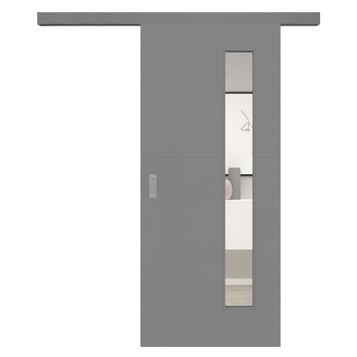 Schiebetür für Set mit grauem Laufkasten mit Lichtausschnitt grau 4 Rillen quer - Modell Designtür Q47LAB