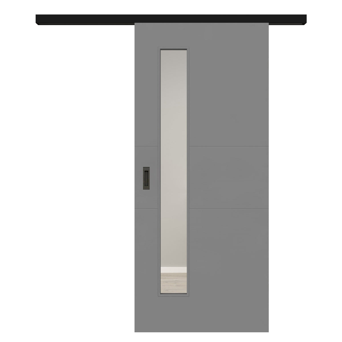 Schiebetür für Set mit schwarzem Laufkasten mit Lichtausschnitt grau 2 Rillen quer - Modell Designtür Q27LAS