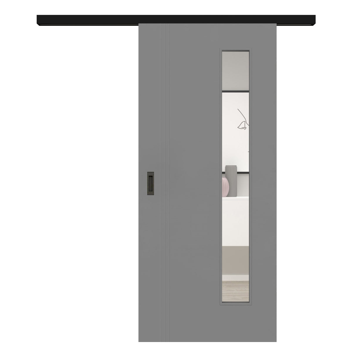 Schiebetür für Set mit schwarzem Laufkasten mit Lichtausschnitt grau 3 Rillen aufrecht Schlosseite - Modell Designtür VS37LAB