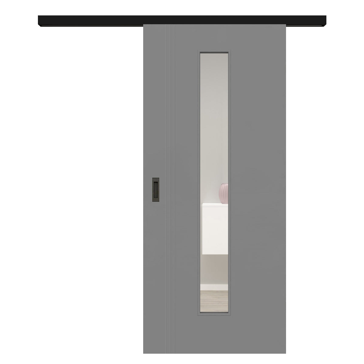 Schiebetür für Set mit schwarzem Laufkasten mit Lichtausschnitt grau 3 Rillen aufrecht Schlosseite - Modell Designtür VS37LAM