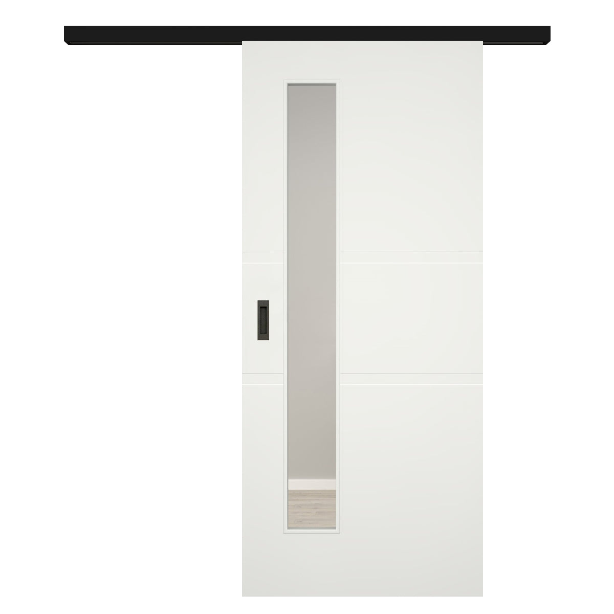 Schiebetür für Set mit schwarzem Laufkasten mit Lichtausschnitt soft-weiß 2 breite Rillen - Modell Designtür QB21LAS