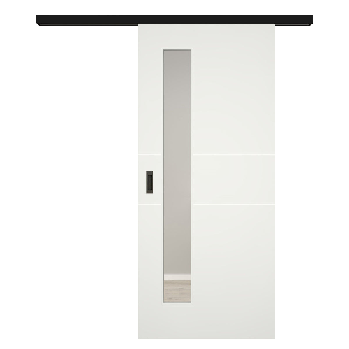 Schiebetür für Set mit schwarzem Laufkasten mit Lichtausschnittsoft-weiß 2 Rillen - Modell Designtür Q21LAS
