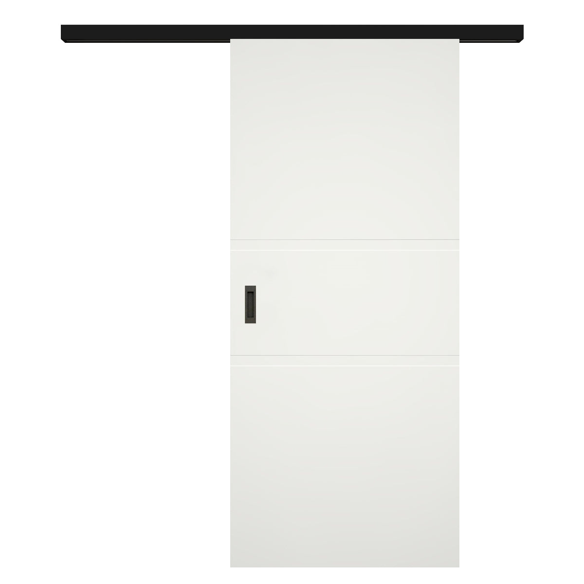 Schiebetür für Set mit schwarzem Laufkasten soft-weiß 2 breite Rillen - Modell Designtür QB21