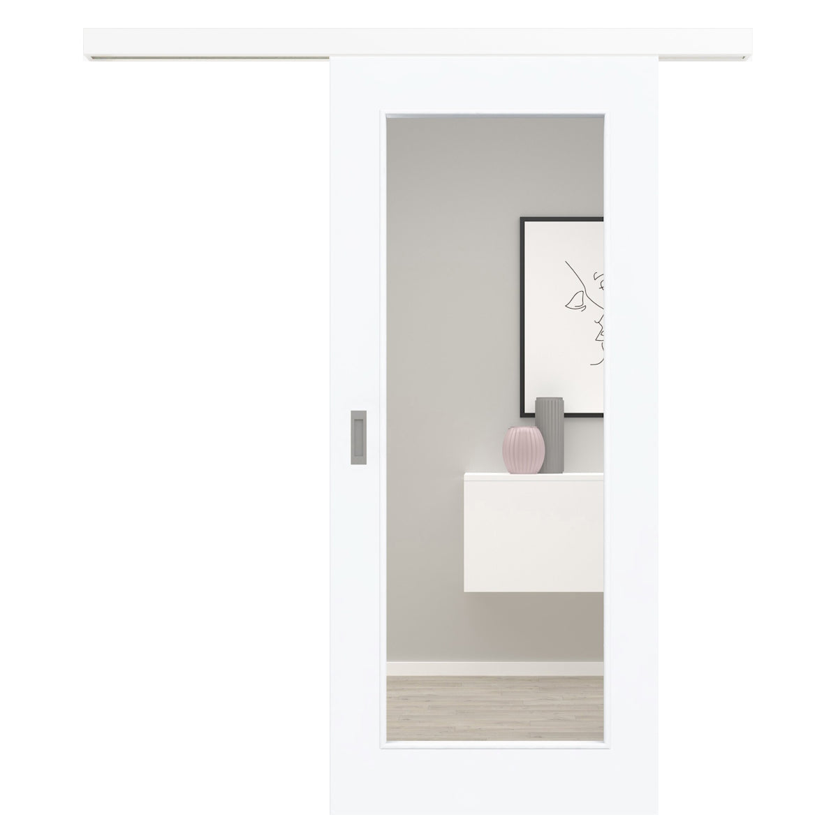 Schiebetür für Set mit weißem Laufkasten brillant-weiß Stiltür mit 1 Kassette und Lichtausschnitt - Modell Stiltür M13LA