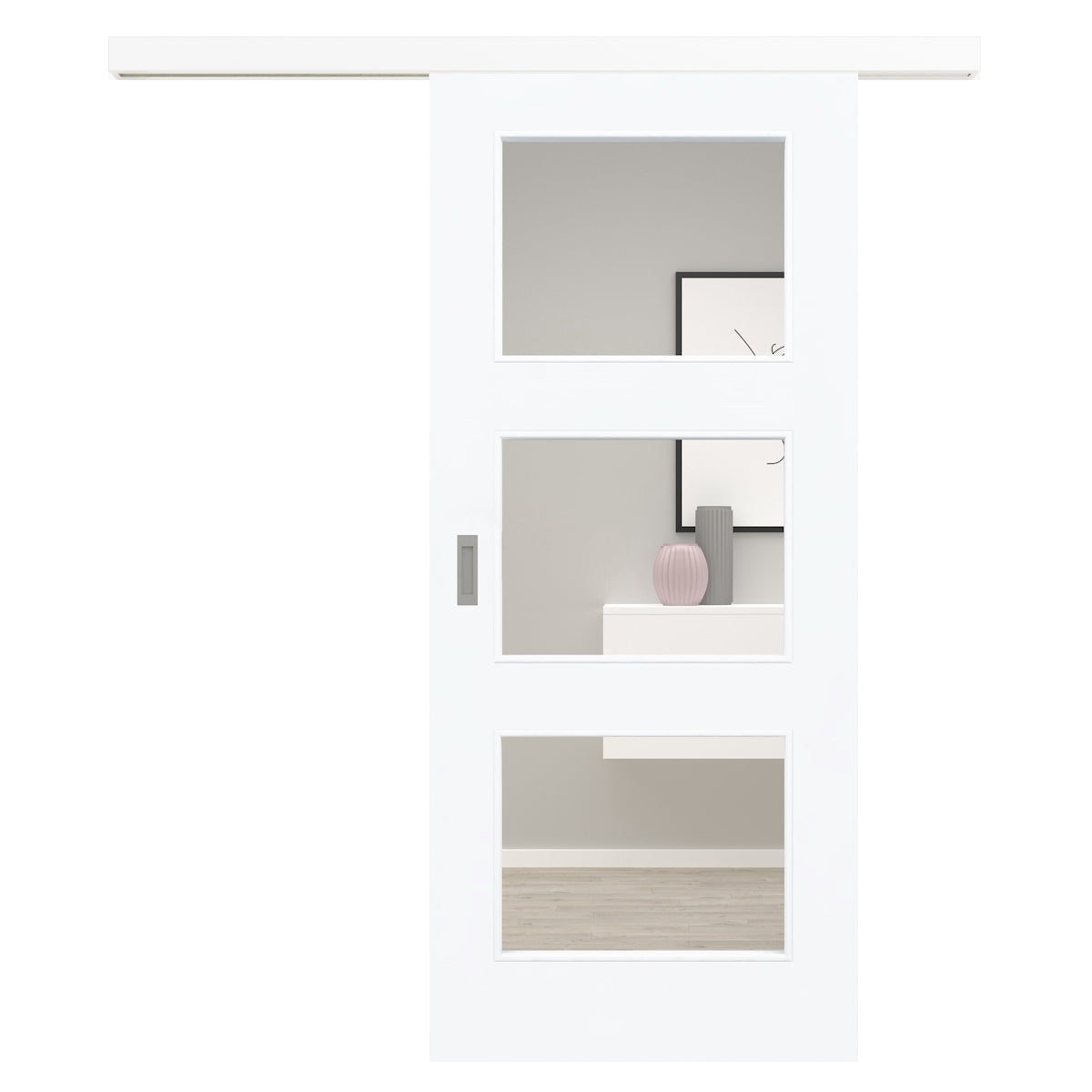 Schiebetür für Set mit weißem Laufkasten brillant-weiß Stiltür mit 3 Kassetten und Lichtausschnitt - Modell Stiltür M33LA3