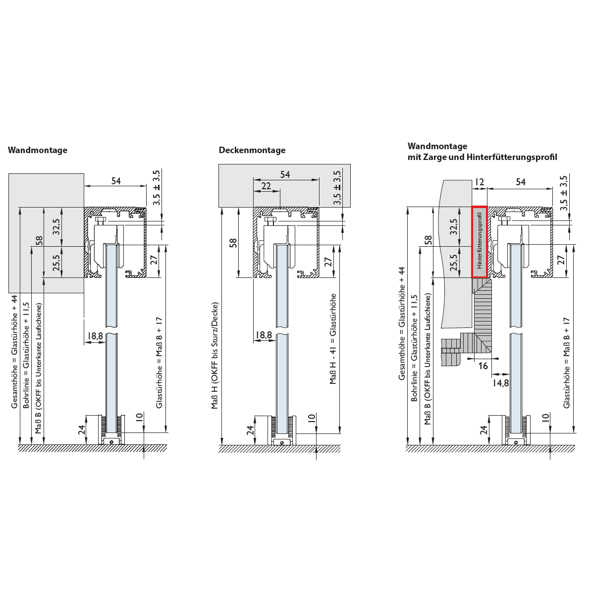 Schiebetürsystem C80 für Glastüren Schwarz zur Wand & Deckenmontage