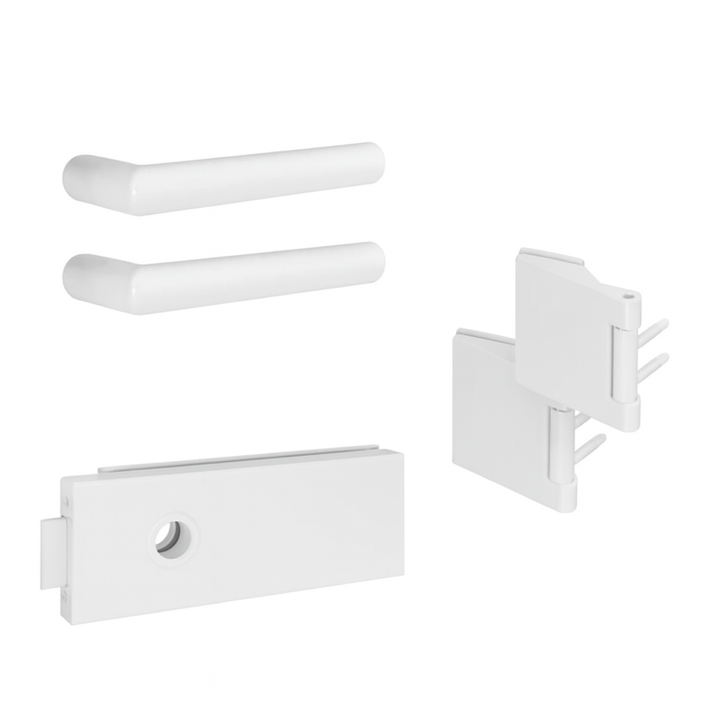Schlosskasten-Set eckig Weiß für Glastüren mit Türklinke L-Form