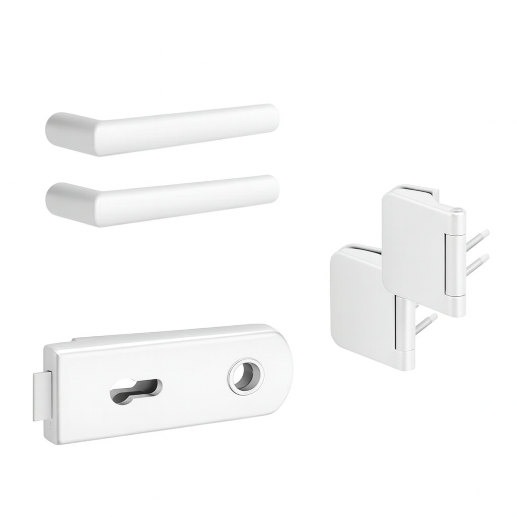 Schlosskasten-Set rund Weiß für Glastüren mit Türklinke L-Form