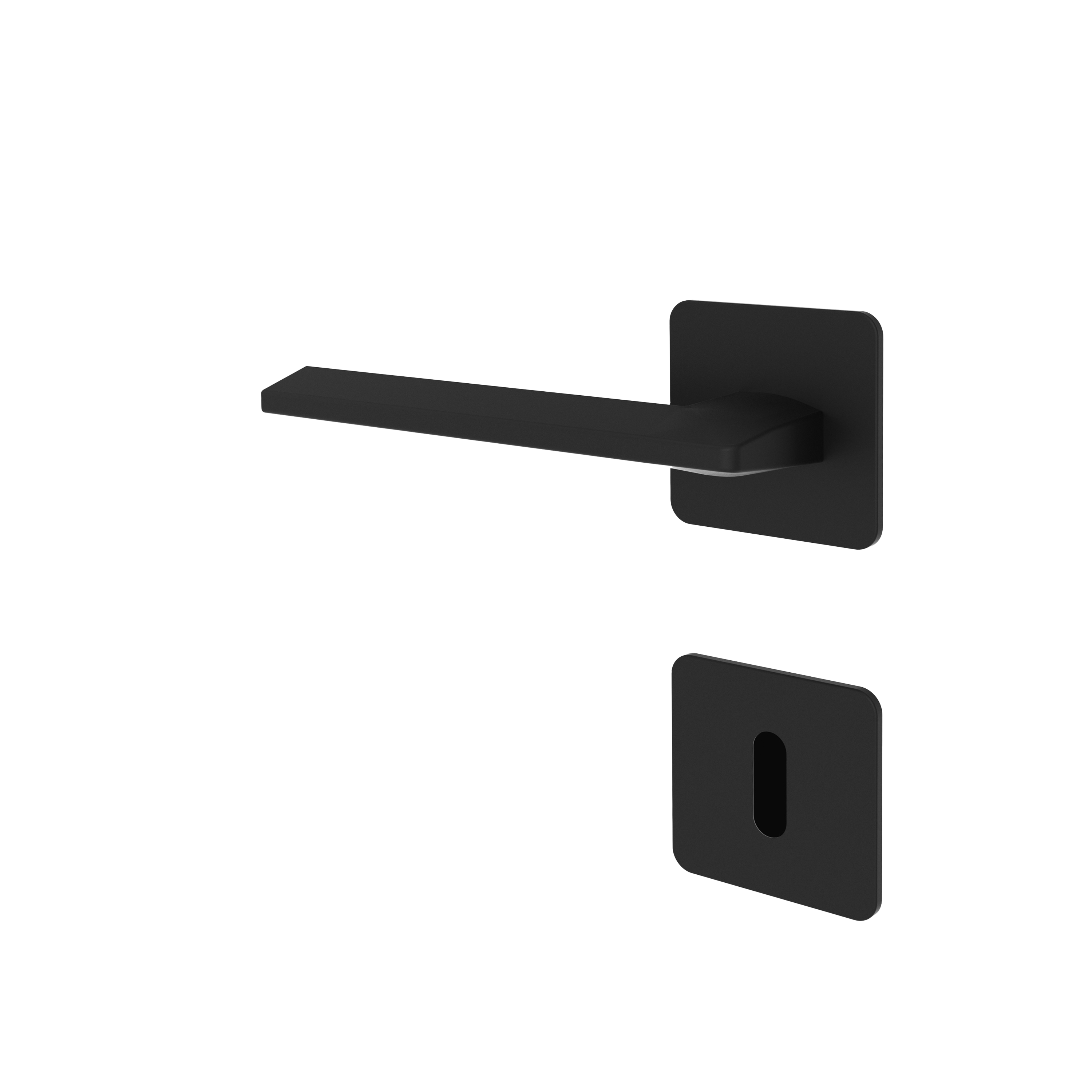 Türgriff mit Flachrosette eckig L-Form gerade Modell Skylara Mattschwarz Magnetclip Klasse 1