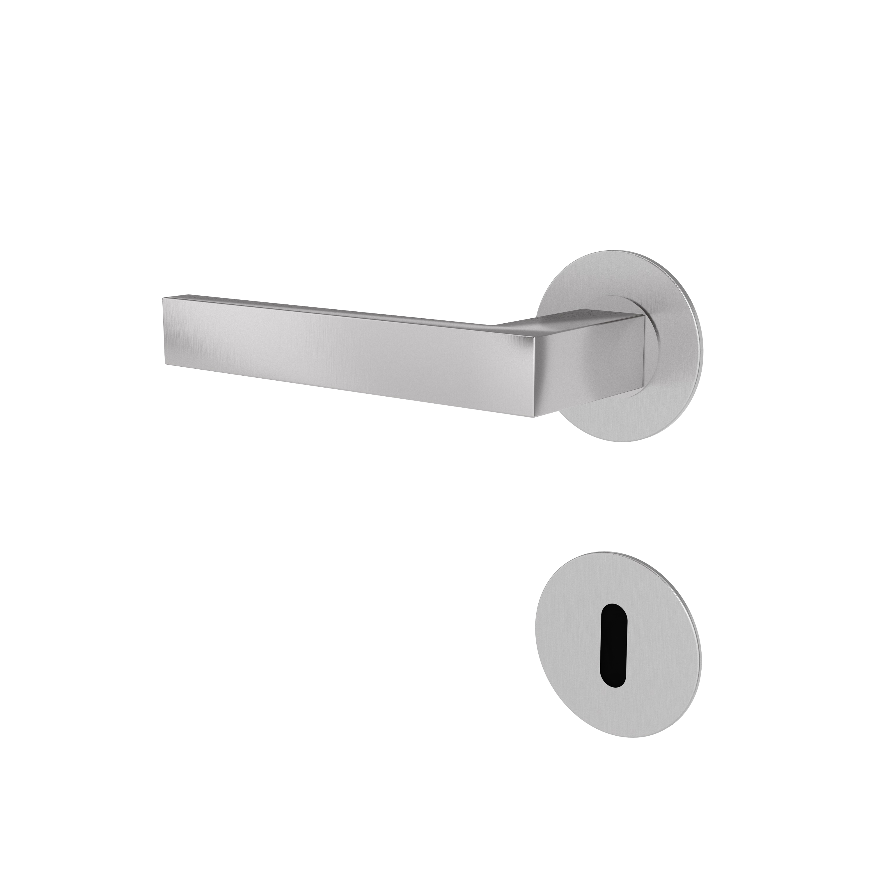 Türgriff mit Flachrosette rund L- Form gerade Modell Rhovara Edelstahl Clipsystem