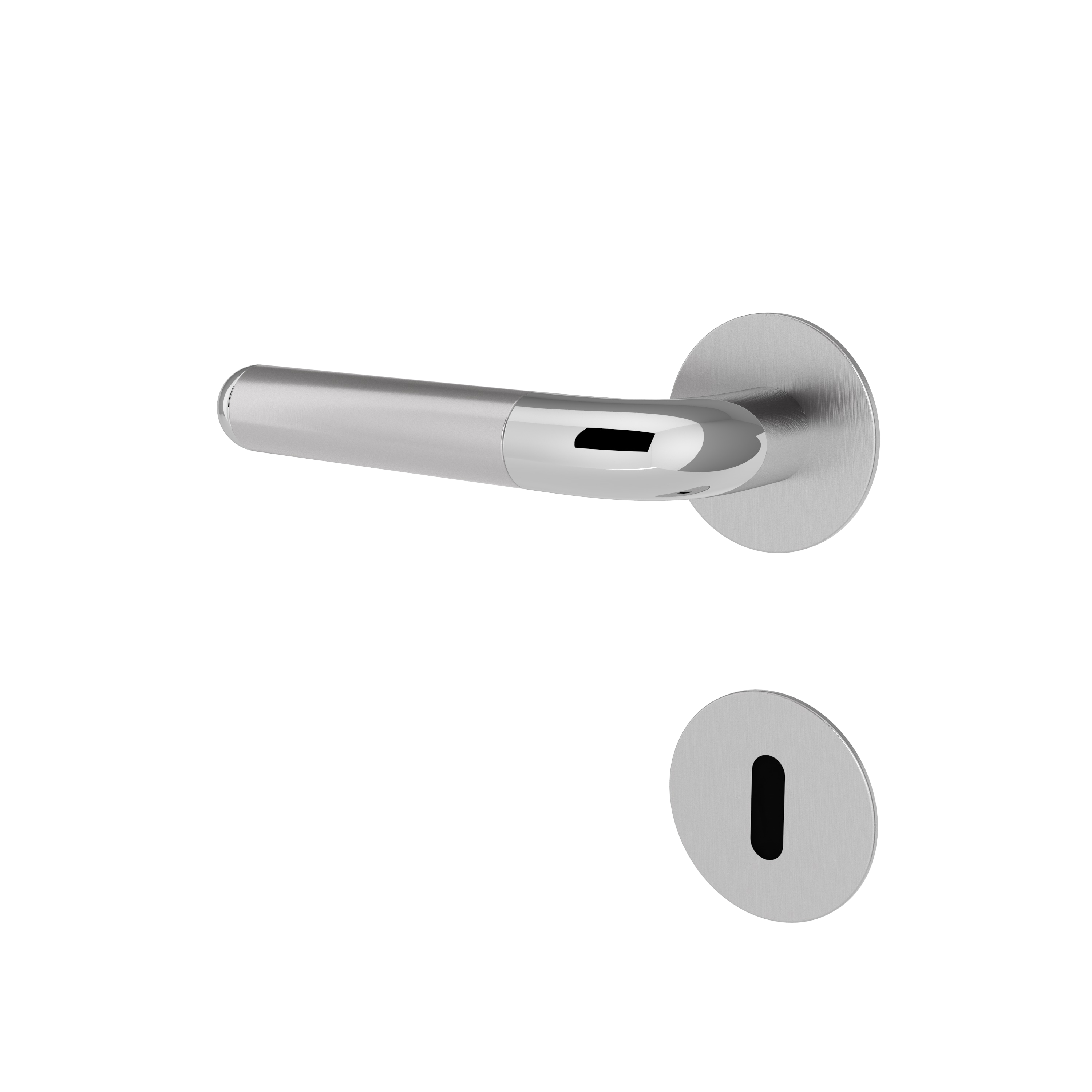 Türgriff mit Flachrosette rund L- Form gerade Modell Vilara Edelstahl Clipsystem