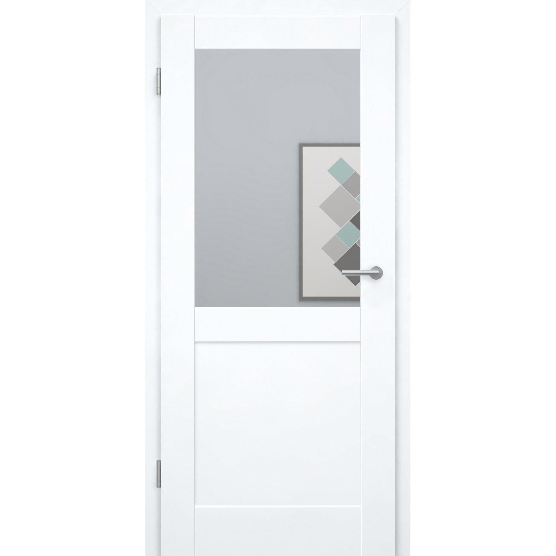 Zimmertür CPL brillant-weiß Rahmendesigntür mit 2 Kassetten und Lichtausschnitt Designkante - Modell Stiltür R23LA