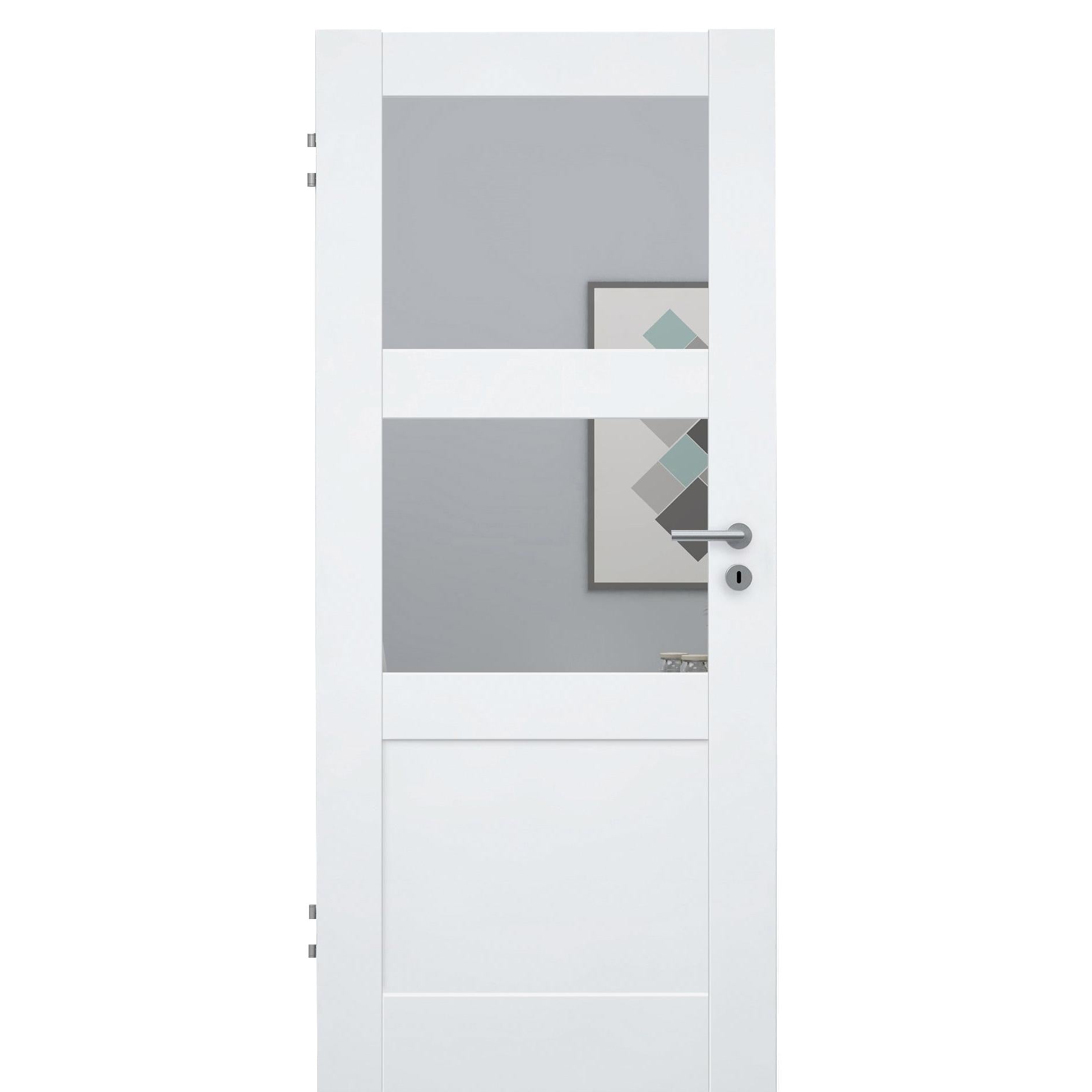 Zimmertür CPL brillant-weiß Rahmendesigntür mit 3 Kassetten und Lichtausschnitt Designkante - Modell Stiltür R33LA2