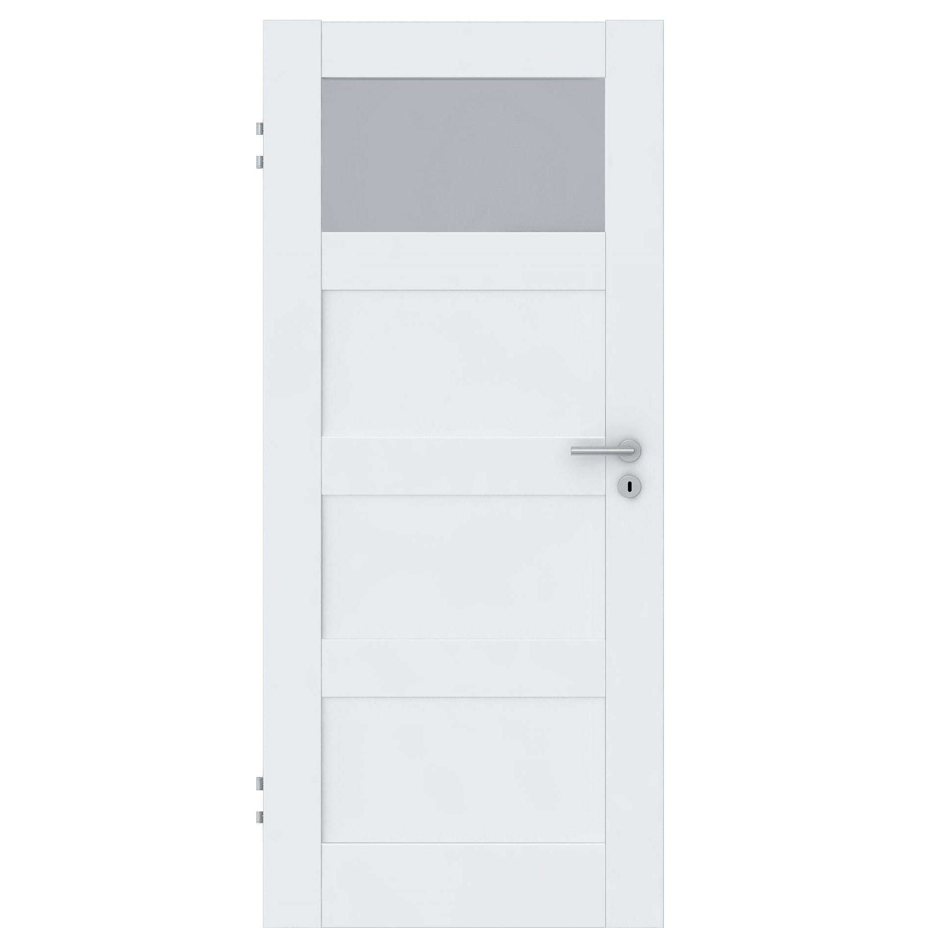 Zimmertür CPL brillant-weiß Rahmendesigntür mit 4 Kassetten und Lichtausschnitt Designkante - Modell Stiltür RQ43LA1