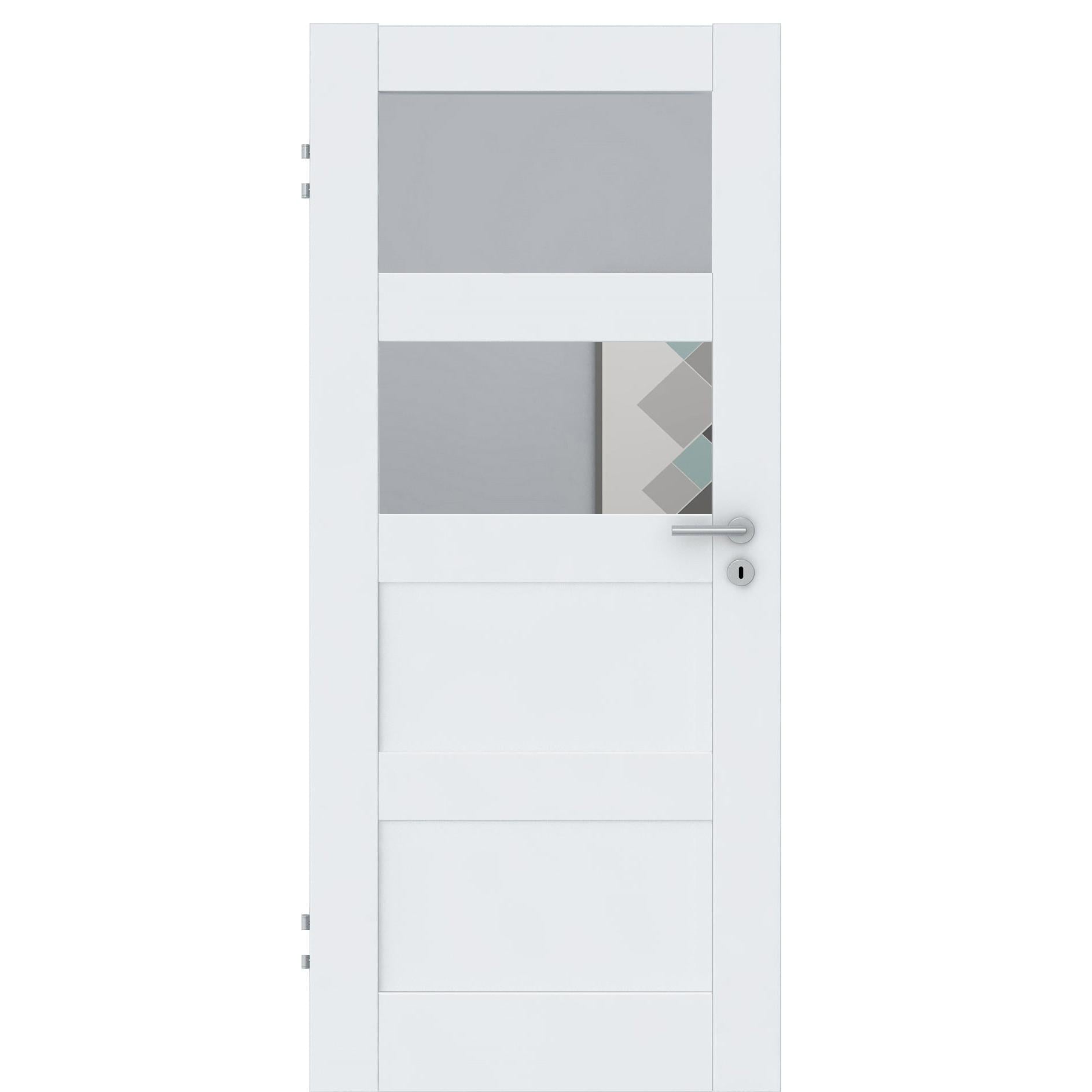 Zimmertür CPL brillant-weiß Rahmendesigntür mit 4 Kassetten und Lichtausschnitt Designkante - Modell Stiltür RQ43LA2