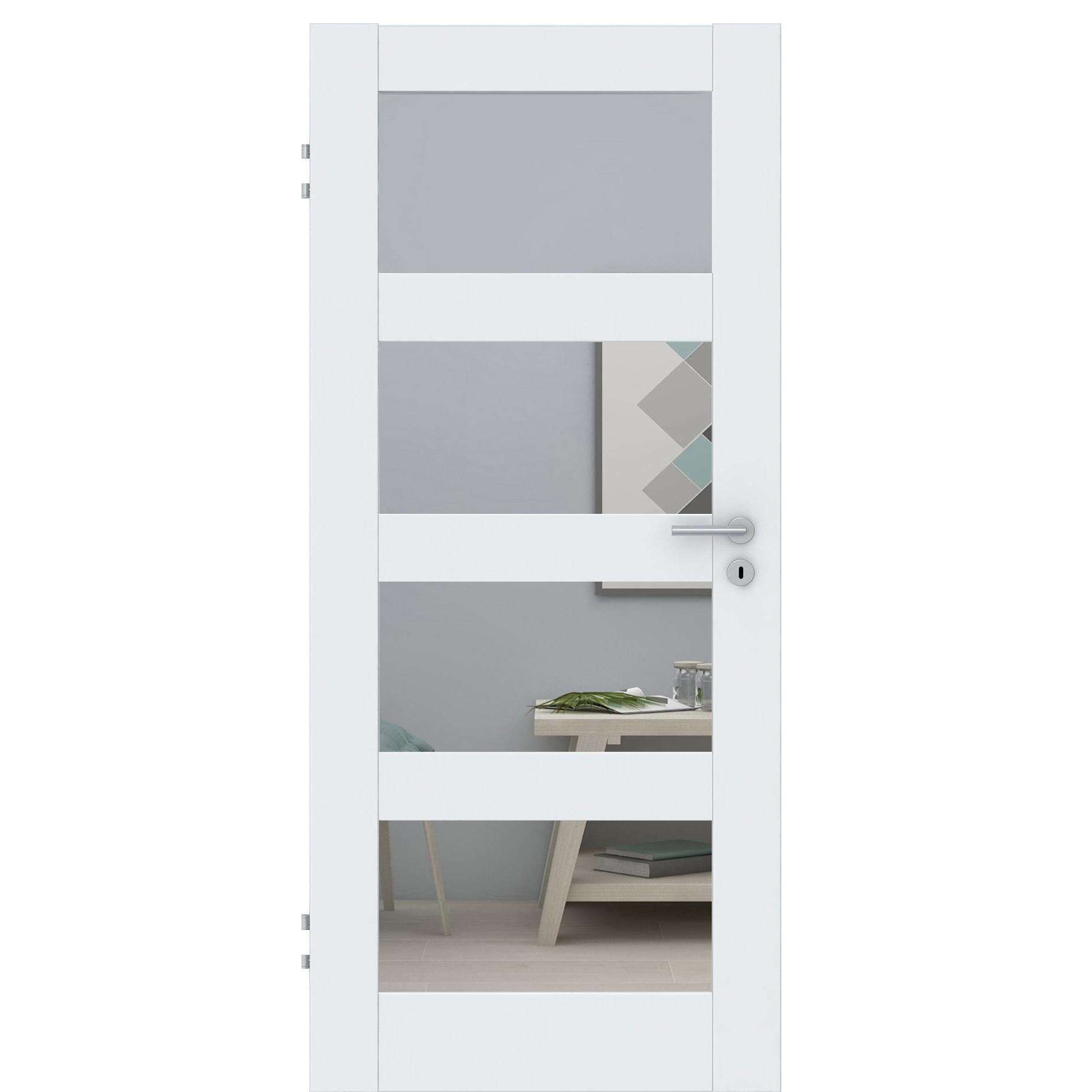 Zimmertür CPL brillant-weiß Rahmendesigntür mit 4 Kassetten und Lichtausschnitt Designkante - Modell Stiltür RQ43LA4