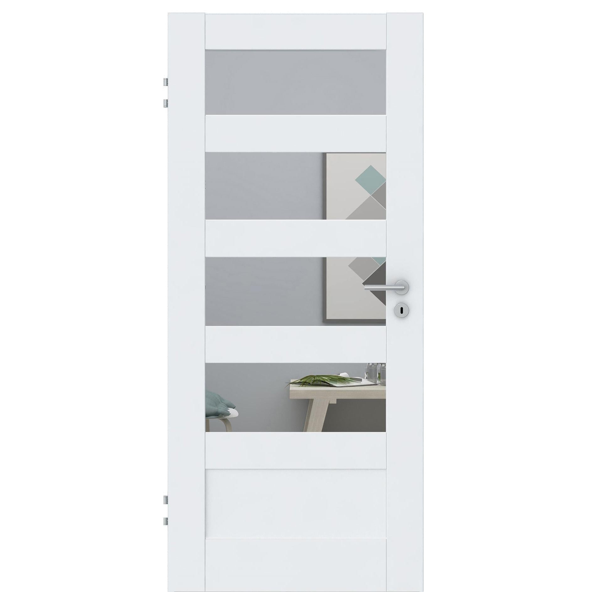 Zimmertür CPL brillant-weiß Rahmendesigntür mit 5 Kassetten und Lichtausschnitt Designkante - Modell Stiltür RQ53LA4