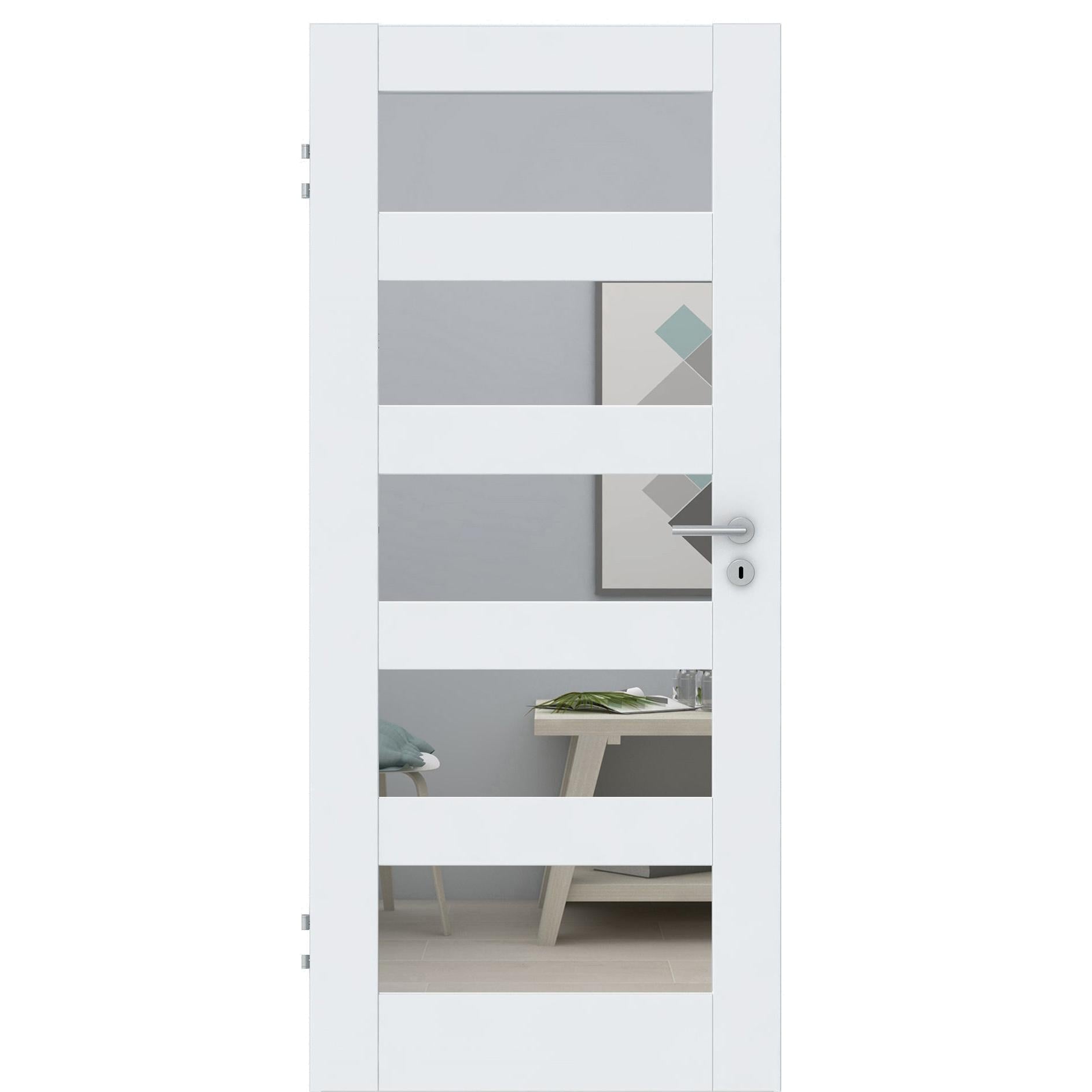 Zimmertür CPL brillant-weiß Rahmendesigntür mit 5 Kassetten und Lichtausschnitt Designkante - Modell Stiltür RQ53LA5