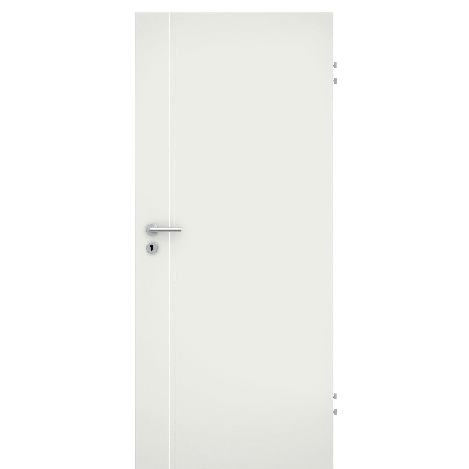 Wohnungseingangstür 1 breite Rille aufrecht Schlossseite soft-weiß Eckkante SK 1 / KK3 - Modell Designtür ZVS11