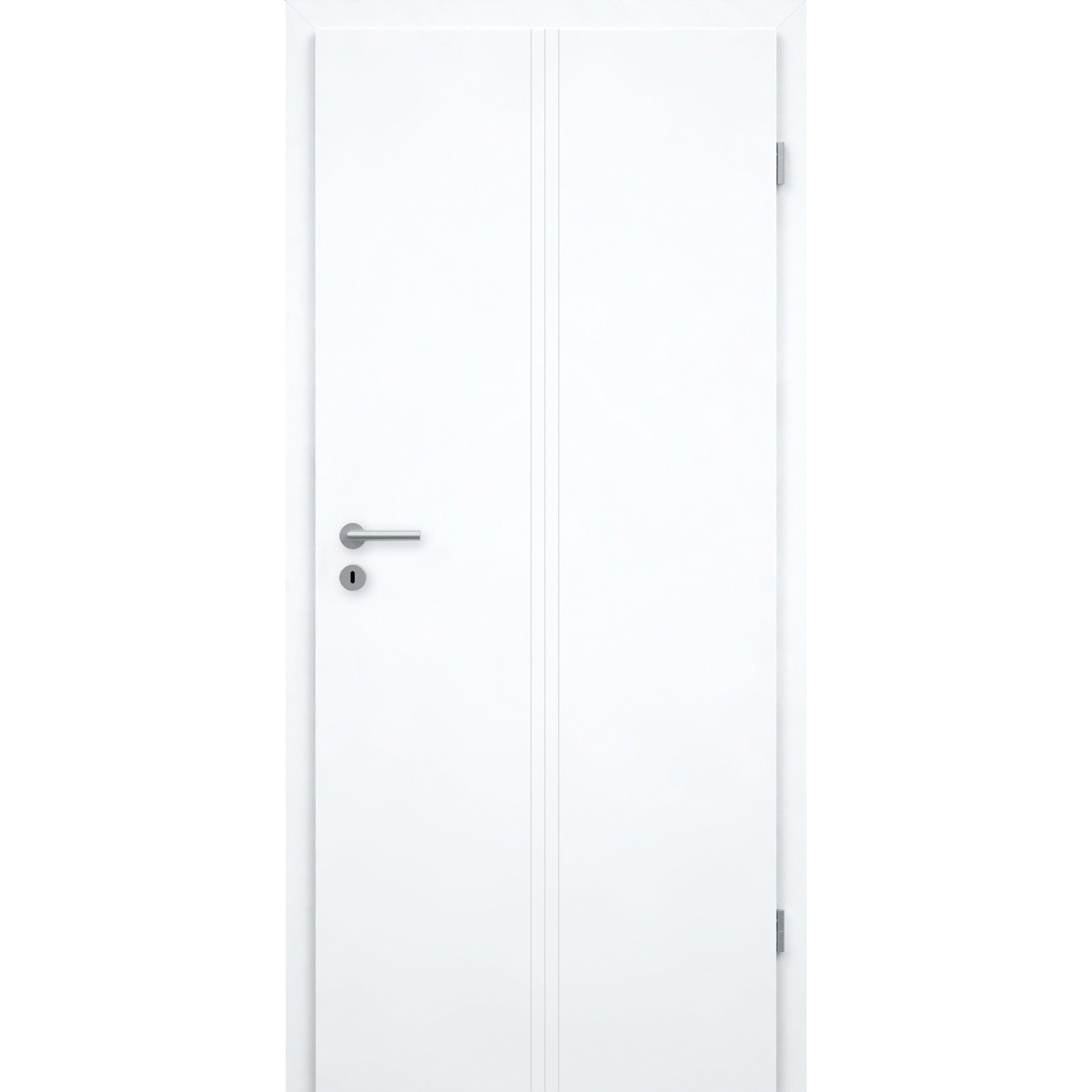 Wohnungseingangstür mit Zarge im Sondermaß brillant-weiß 3 Rillen aufrecht Designkante - Modell Designtür VM33
