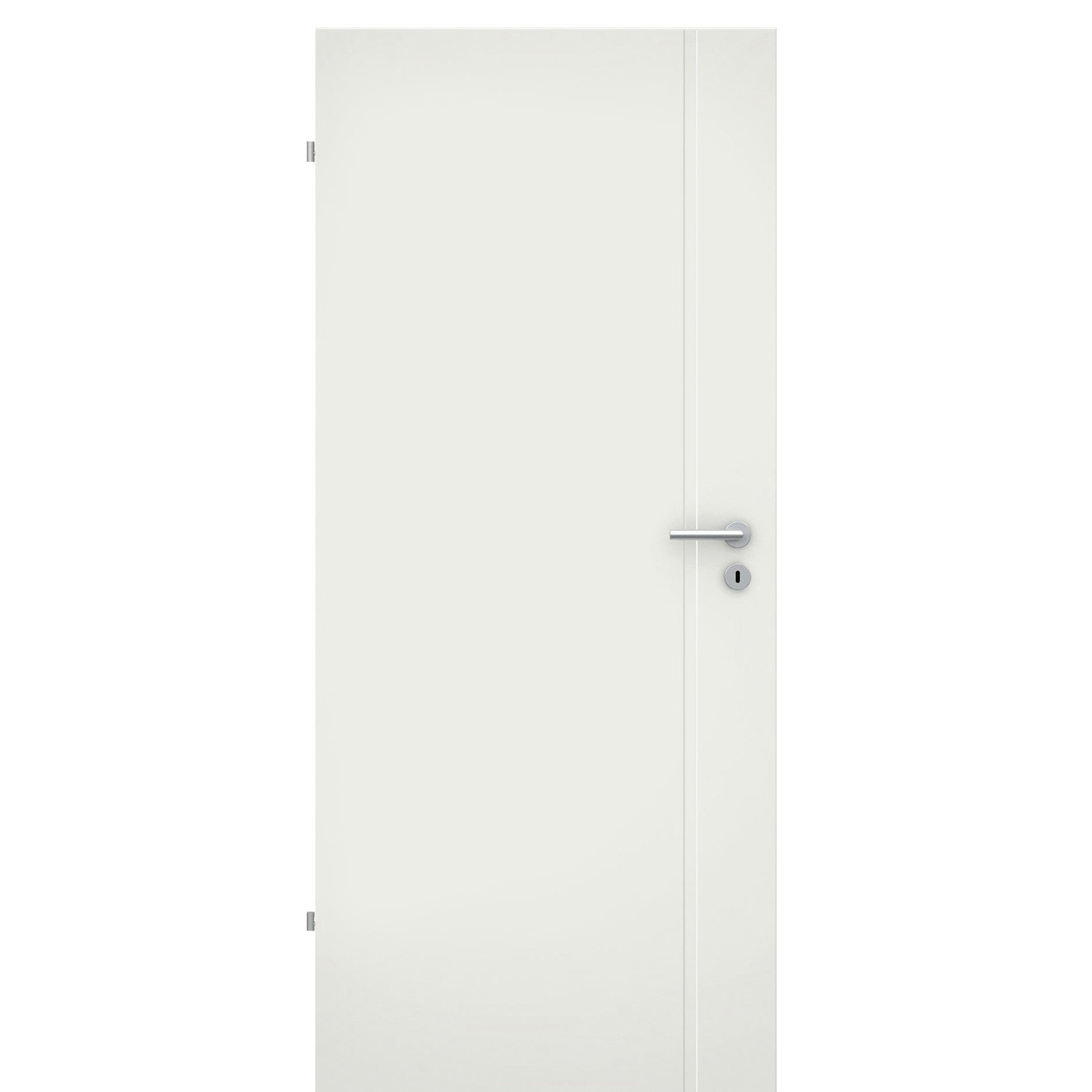 Zimmertür 1 breite Rille aufrecht Schlossseite soft-weiß Eckkante - Modell Designtür ZVS11
