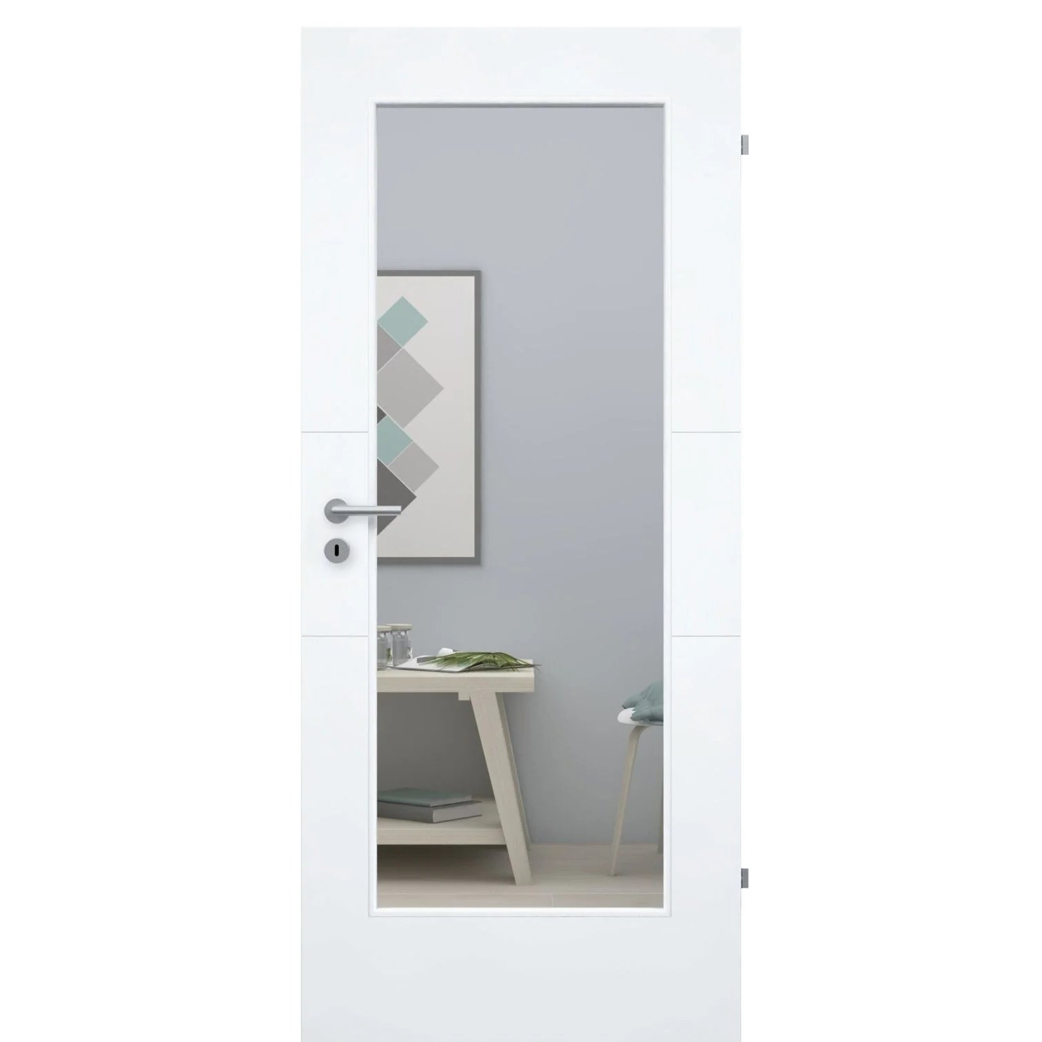 Zimmertür im Sondermaß mit Lichtausschnitt brillant-weiß 2 Rillen quer Designkante - Modell Designtür Q23LA