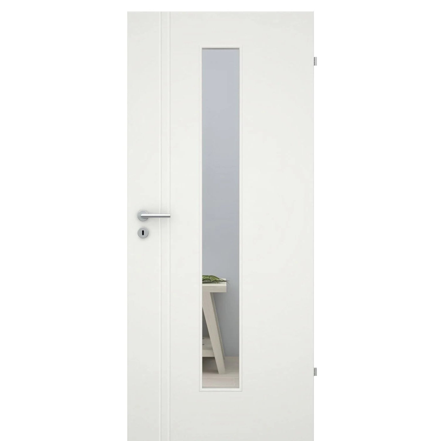 Zimmertür im Sondermaß mit Lichtausschnitt soft-weiß 2 Rillen aufrecht Eckkante - Modell Designtür VS21LAM