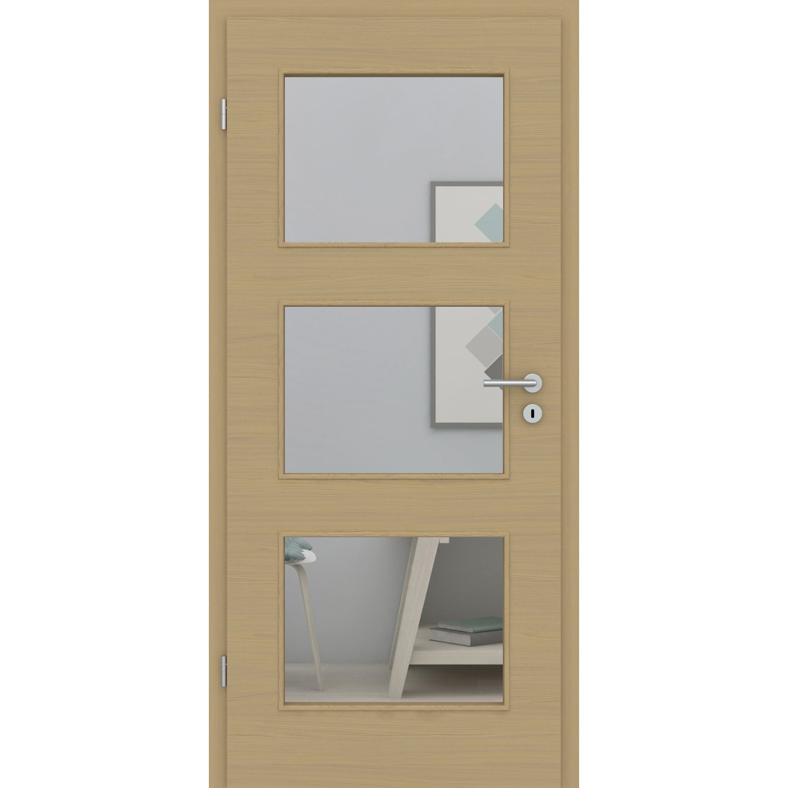 Zimmertür mit Lichtausschnitt LA3 CPL Matt Eiche-Beige Quer Designkante