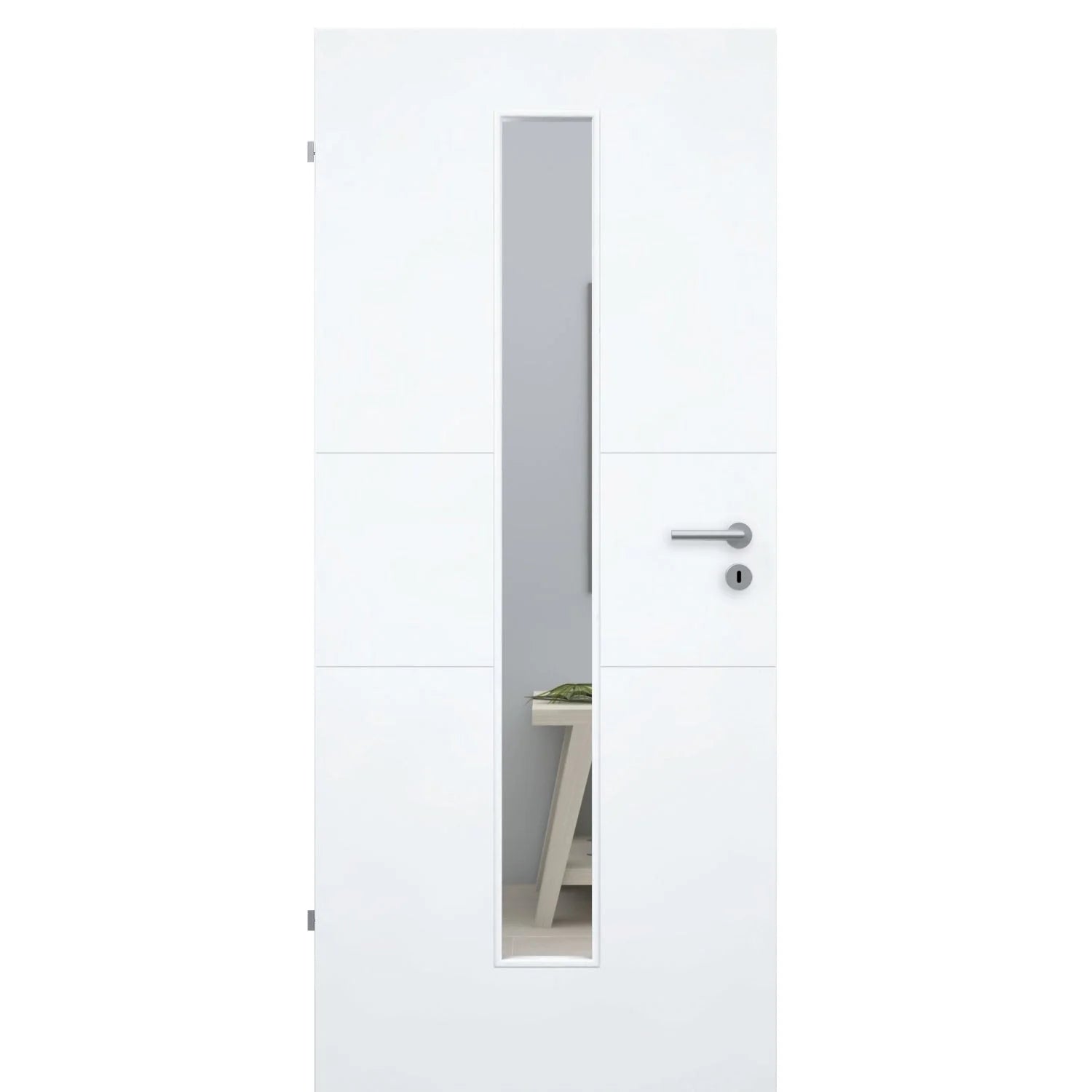 Zimmertür mit Lichtausschnitt brillant-weiß 2 Rillen quer Designkante - Modell Designtür Q23LAM