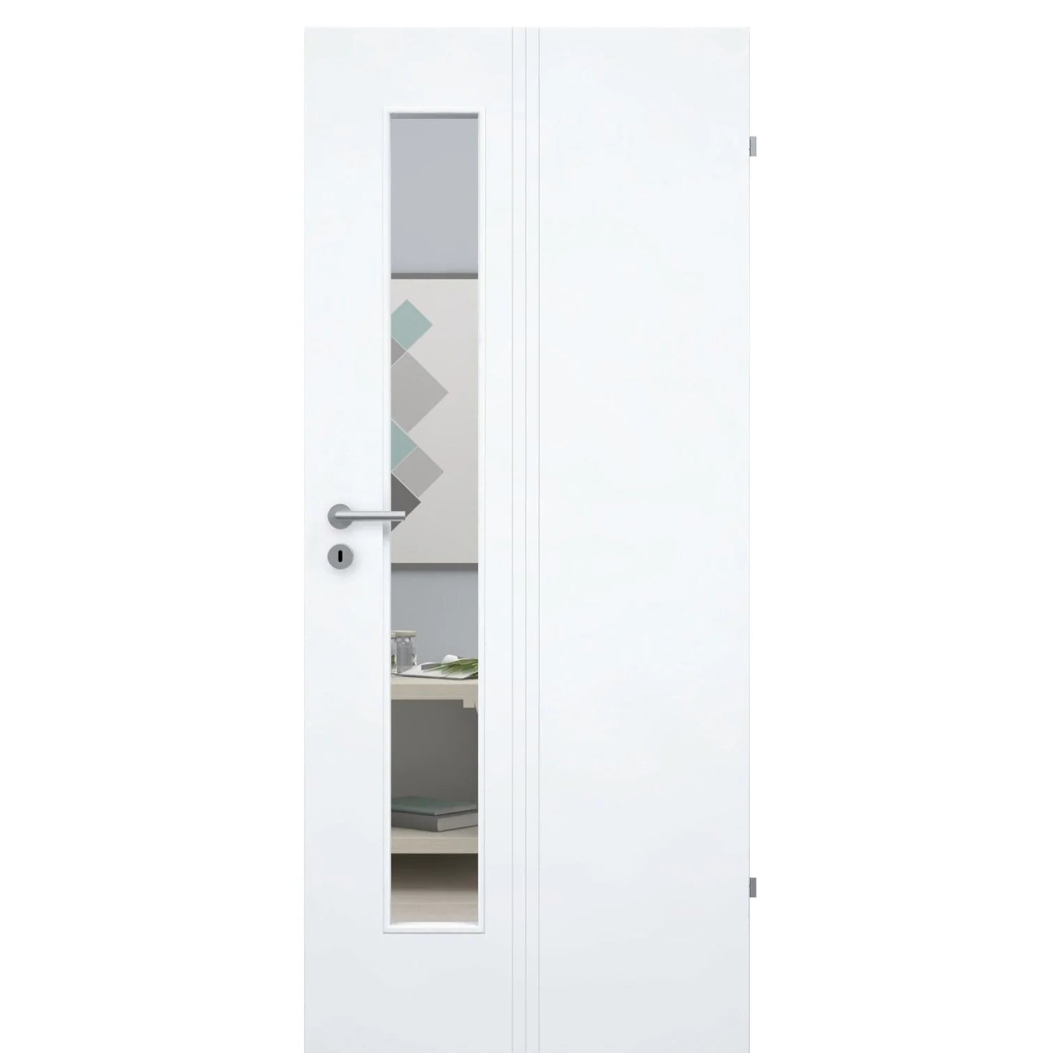 Zimmertür mit Lichtausschnitt brillant-weiß 3 Rillen aufrecht Designkante - Modell Designtür VM33LAS