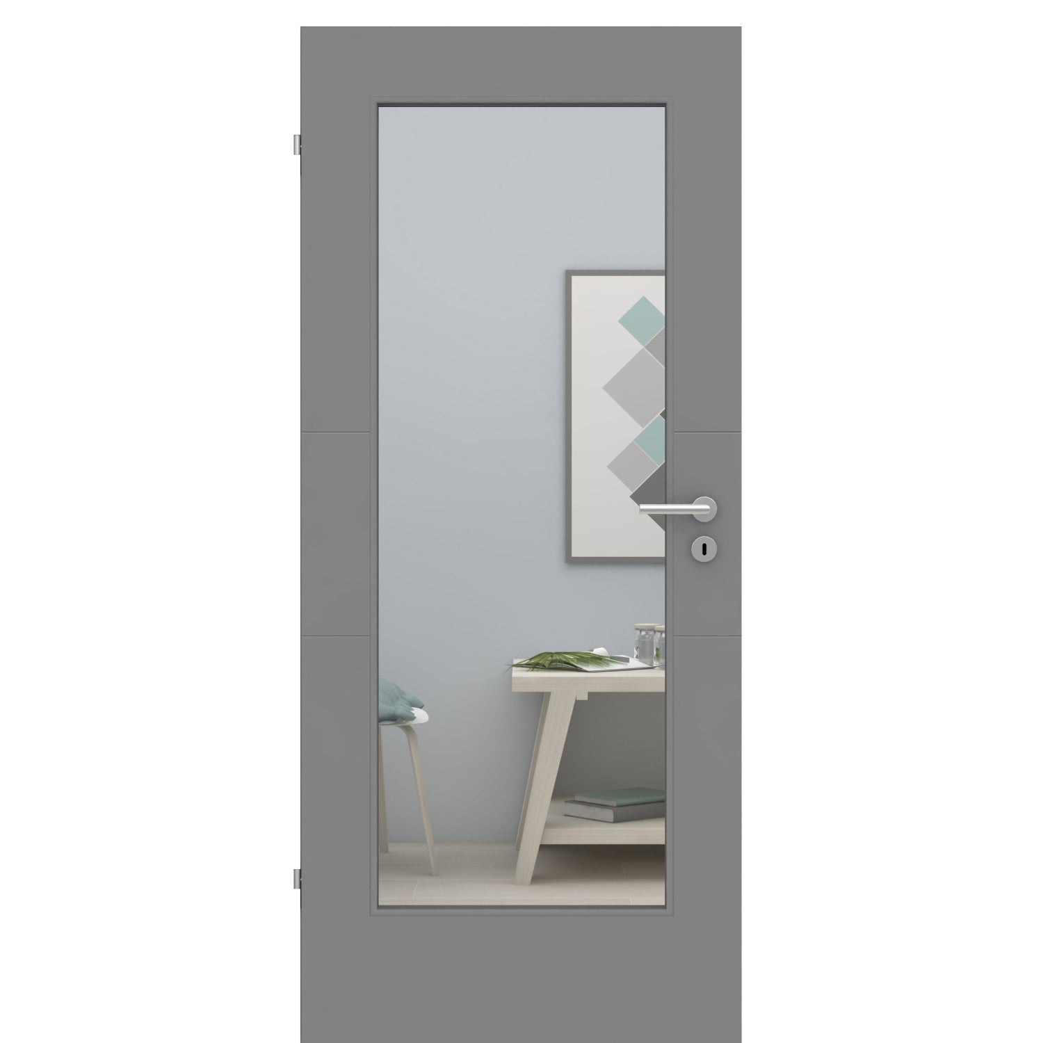 Zimmertür mit Lichtausschnitt grau 2 Rillen quer Designkante - Modell Designtür Q27LA