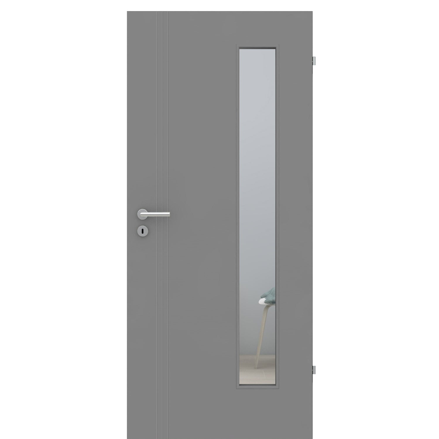 Zimmertür mit Lichtausschnitt grau 3 Rillen aufrecht Schlosseite Designkante - Modell Designtür VS37LAB