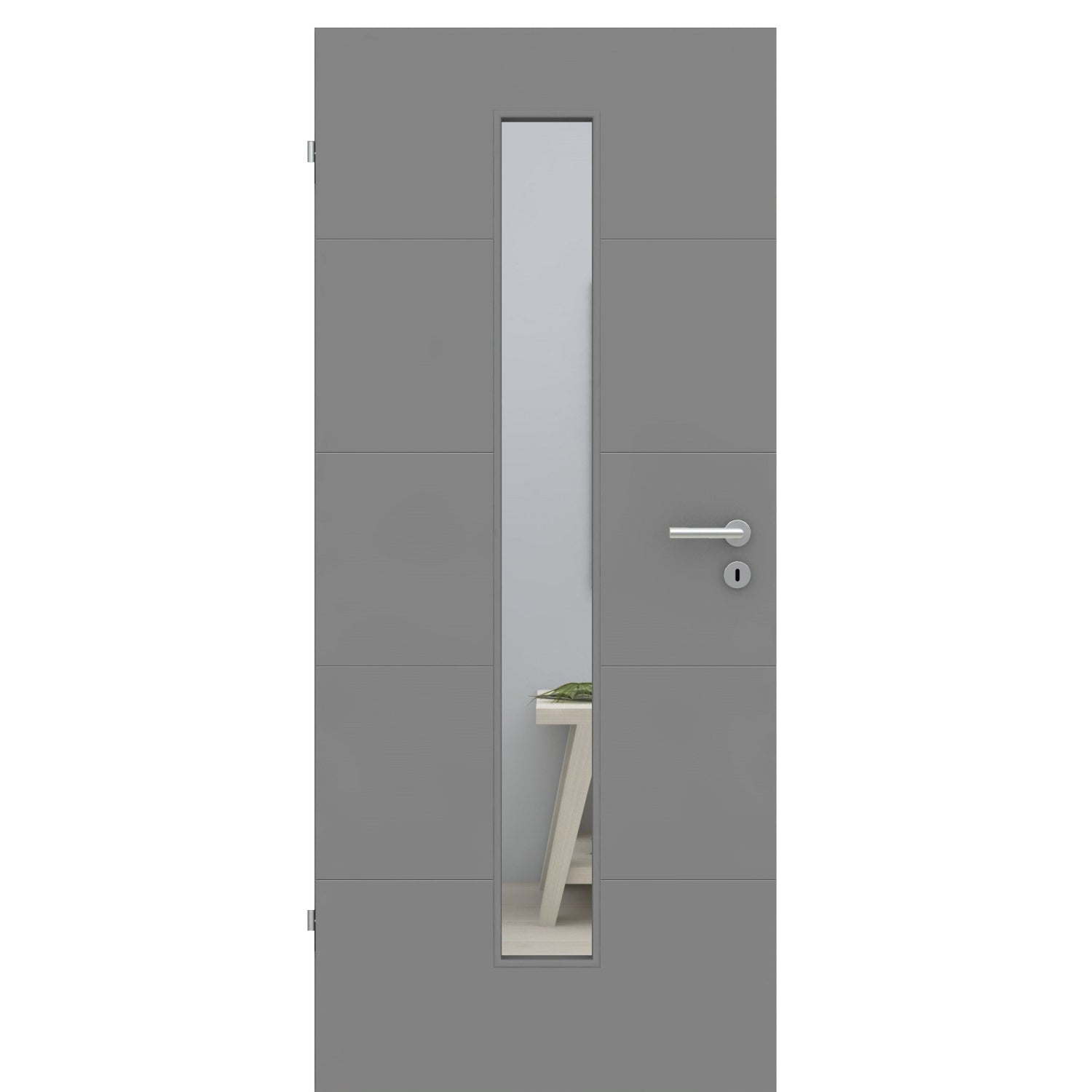 Zimmertür mit Lichtausschnitt grau 4 Rillen quer Designkante - Modell Designtür Q47LAM
