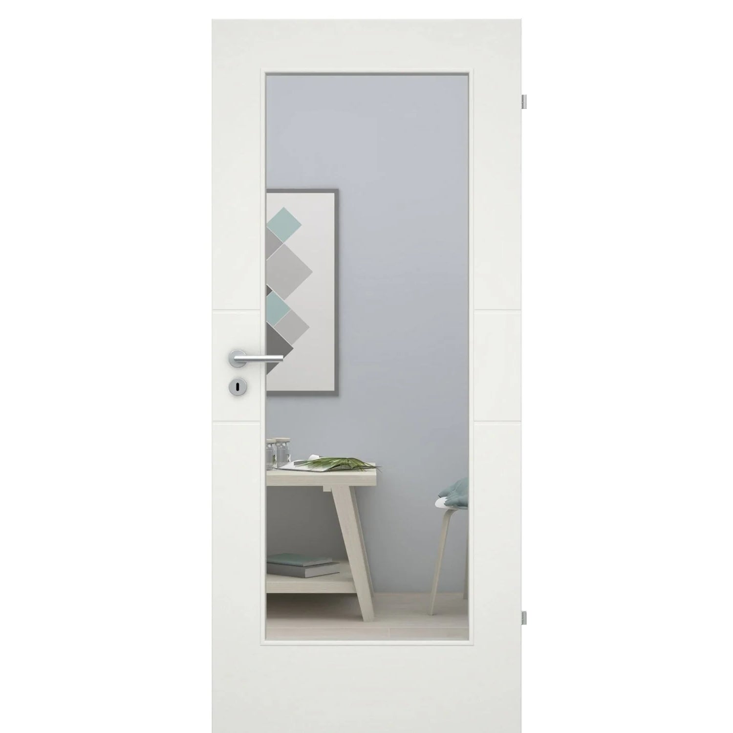 Zimmertür mit Lichtausschnitt soft-weiß 2 Rillen Eckkante - Modell Designtür Q21LA