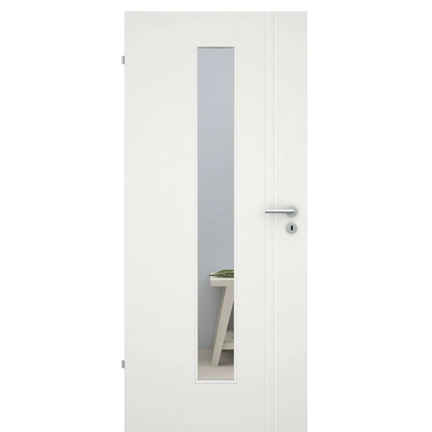Zimmertür mit Lichtausschnitt soft-weiß 2 Rillen aufrecht Eckkante - Modell Designtür VS21LAM