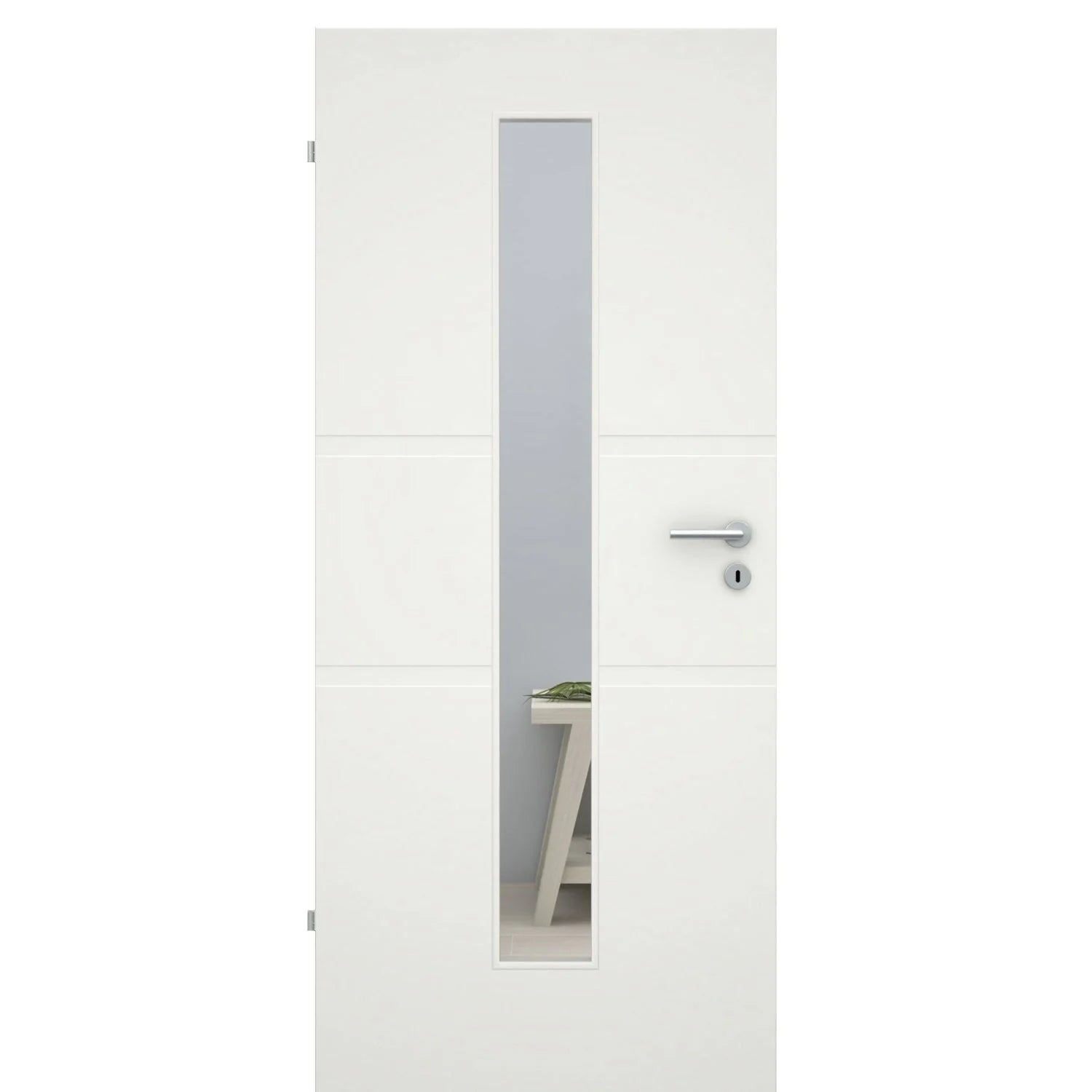 Zimmertür mit Lichtausschnitt soft-weiß 2 breite Rillen Eckkante - Modell Designtür QB21LAM