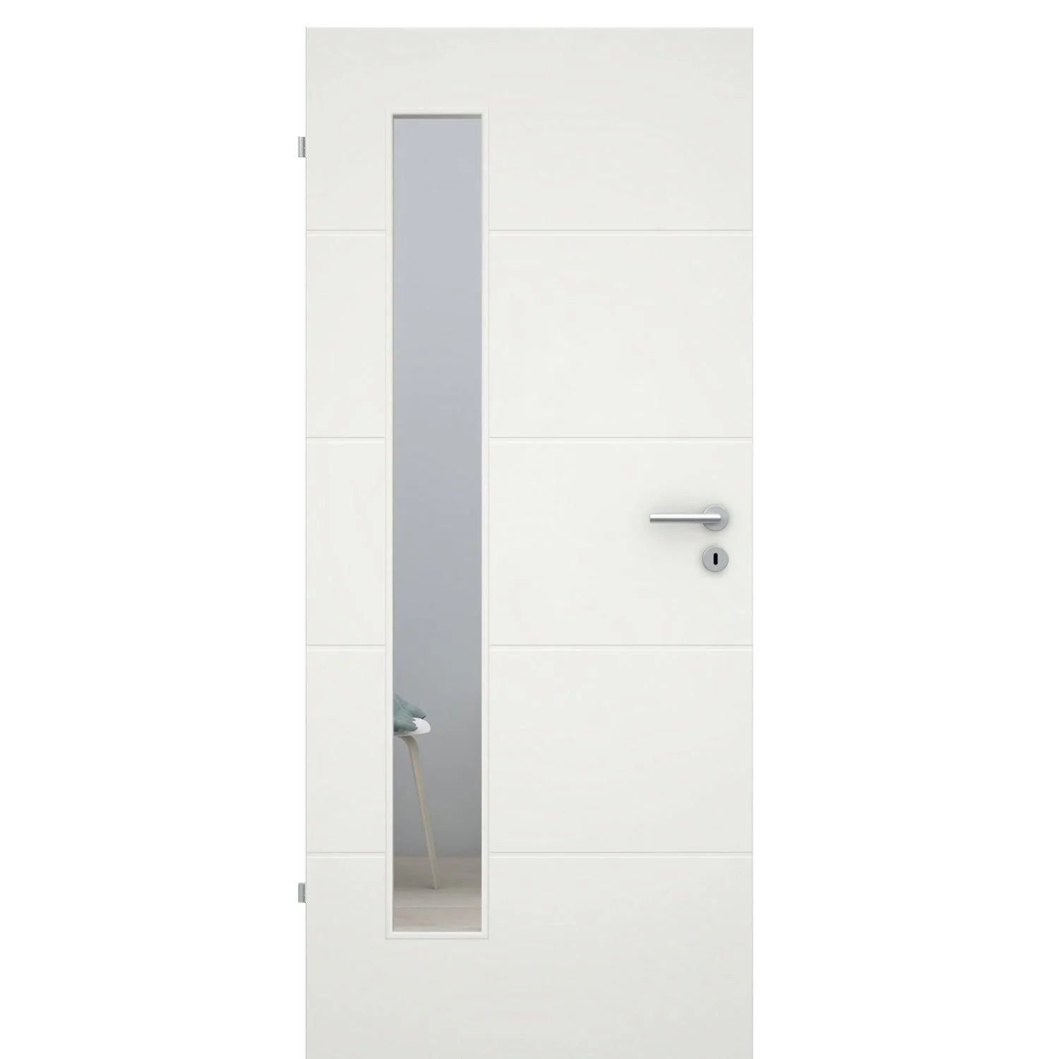 Zimmertür mit Lichtausschnitt soft-weiß 4 Rillen Eckkante - Modell Designtür Q41LAB