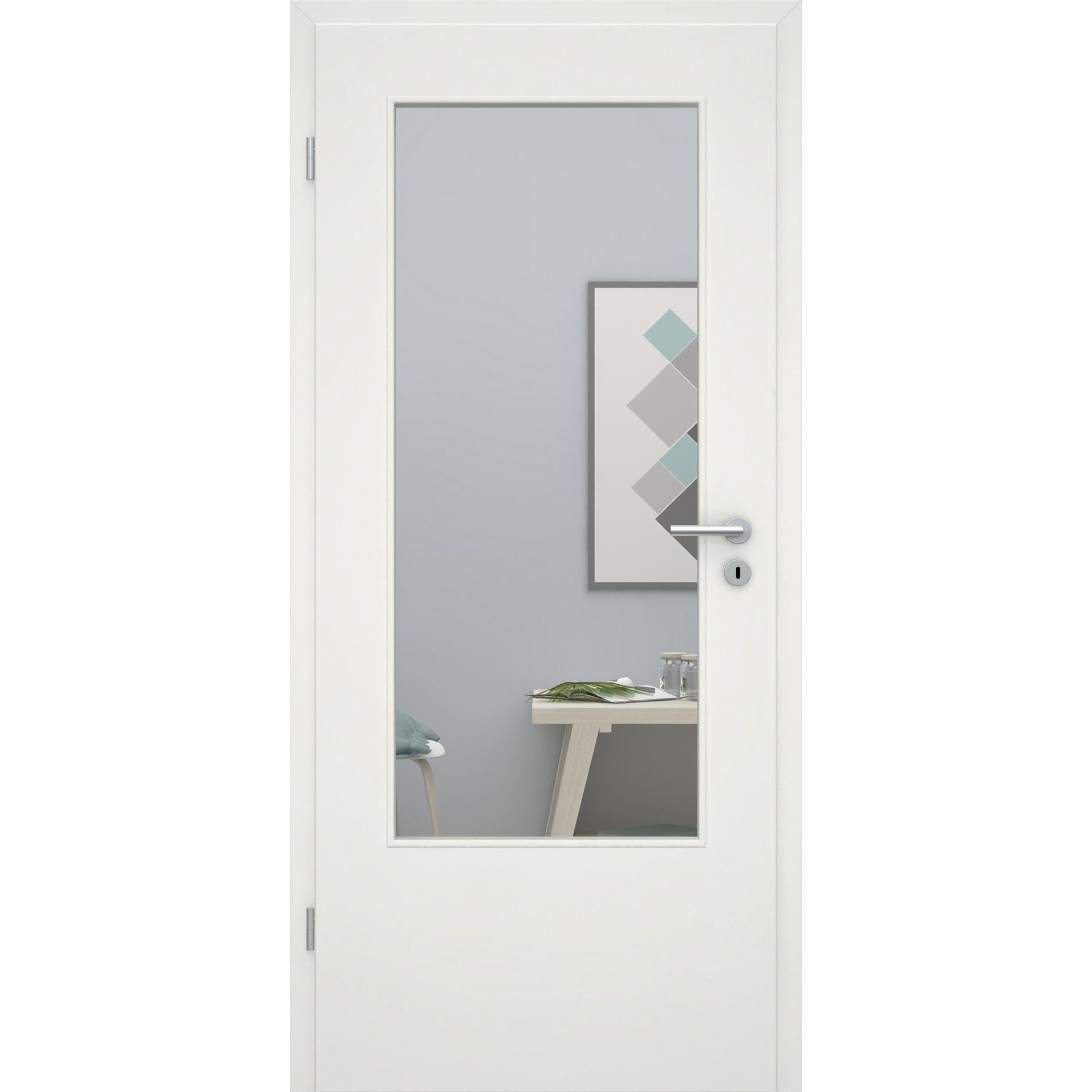 Zimmertür mit Zarge Lack soft-weiß glatt und Lichtausschnitt Rundkante