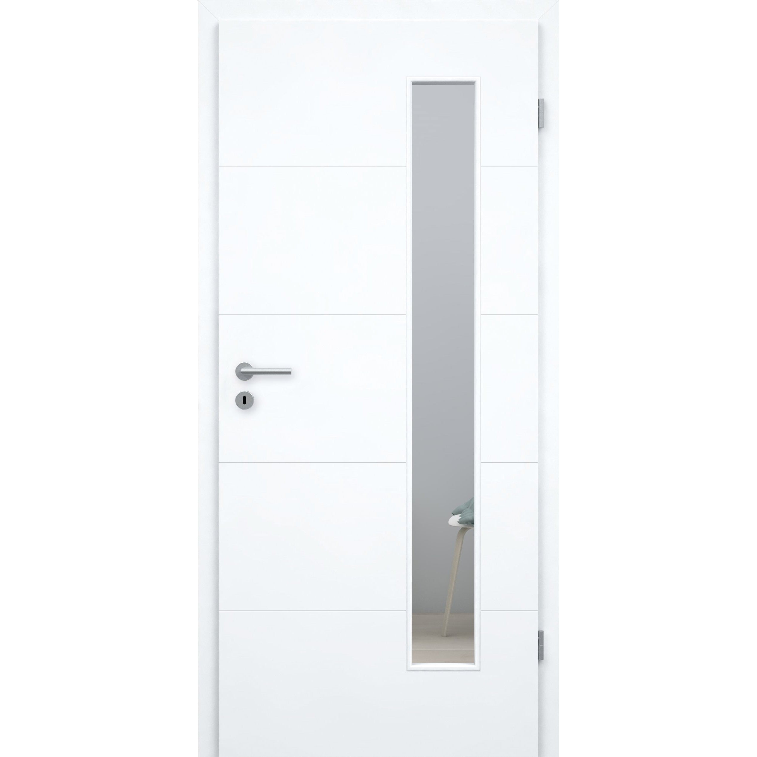 Zimmertür mit Zarge im Sondermaß und Lichtausschnitt brillant-weiß 4 Rillen Designkante - Modell Designtür Q43LAB