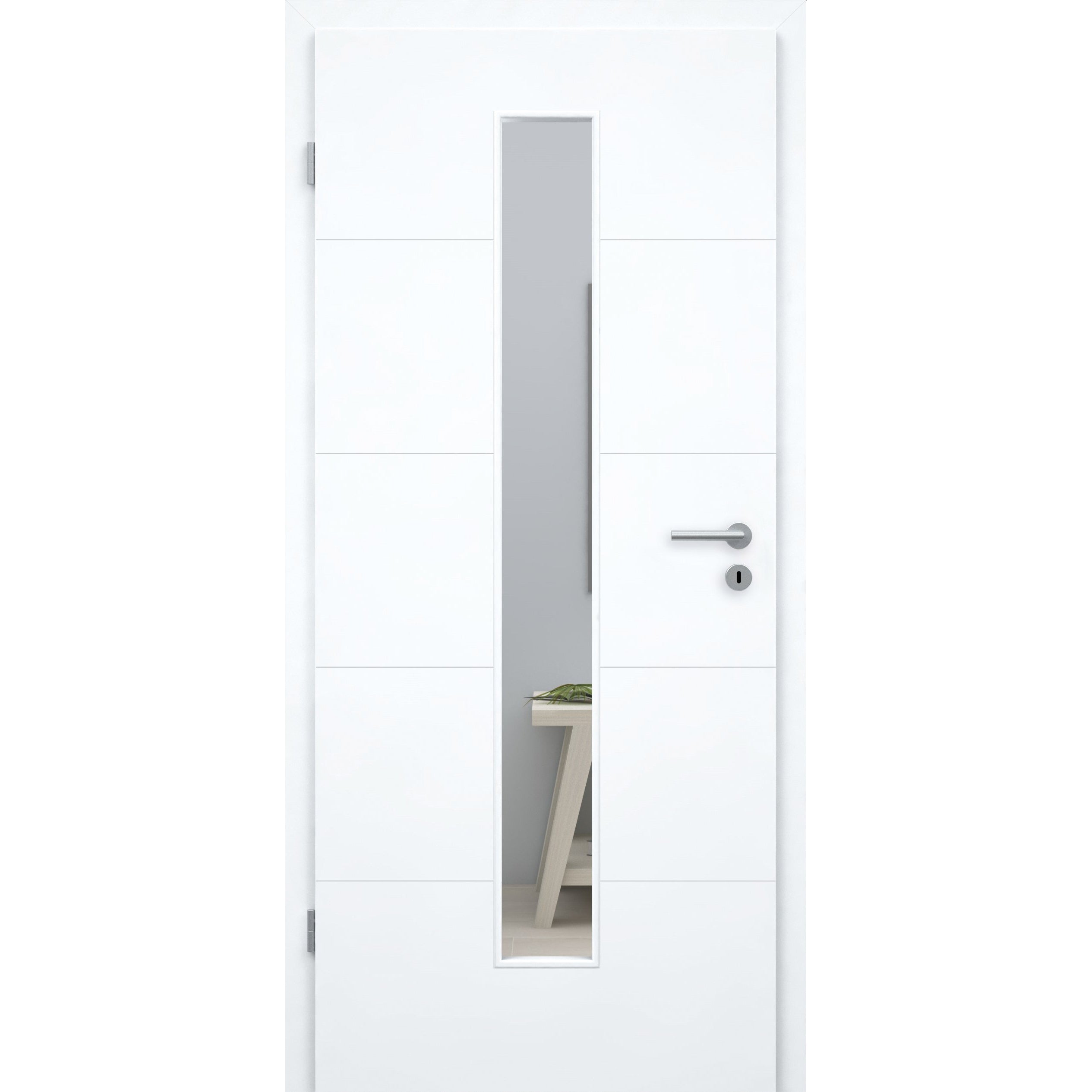 Zimmertür mit Zarge im Sondermaß und Lichtausschnitt brillant-weiß 4 Rillen Designkante - Modell Designtür Q43LAM