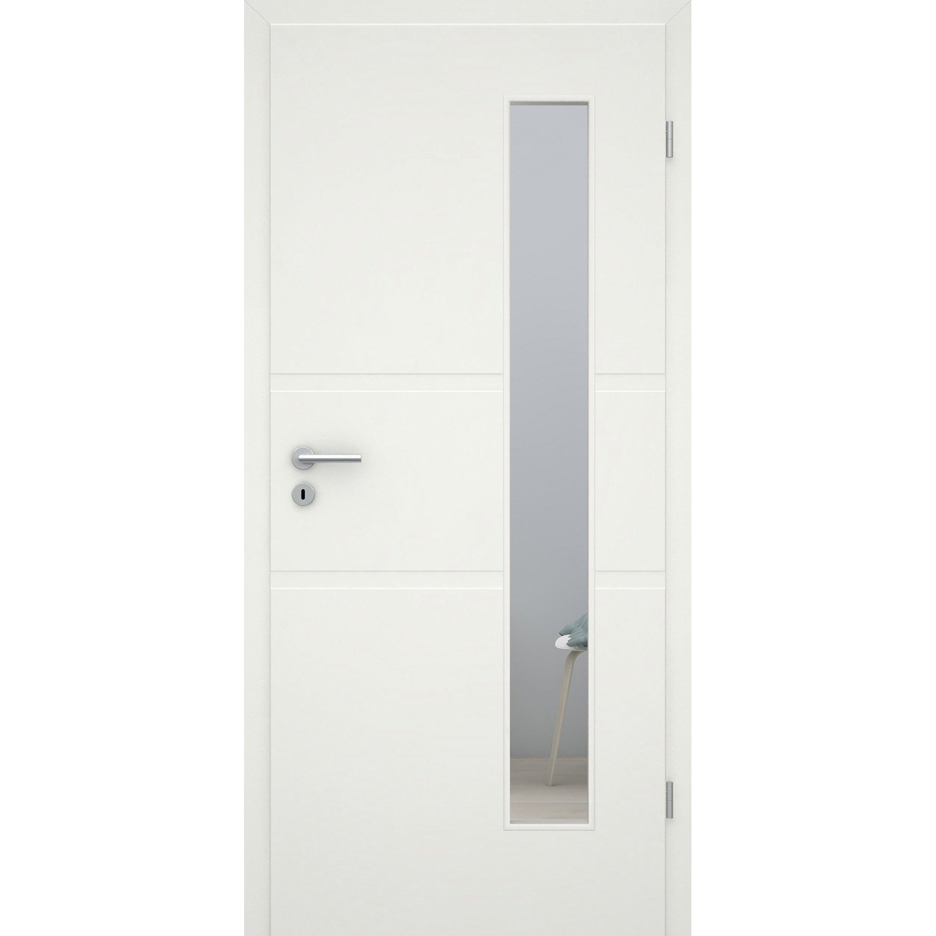 Zimmertür mit Zarge im Sondermaß und Lichtausschnitt soft-weiß 2 breite Rillen Eckkante - Modell Designtür QB21LAB