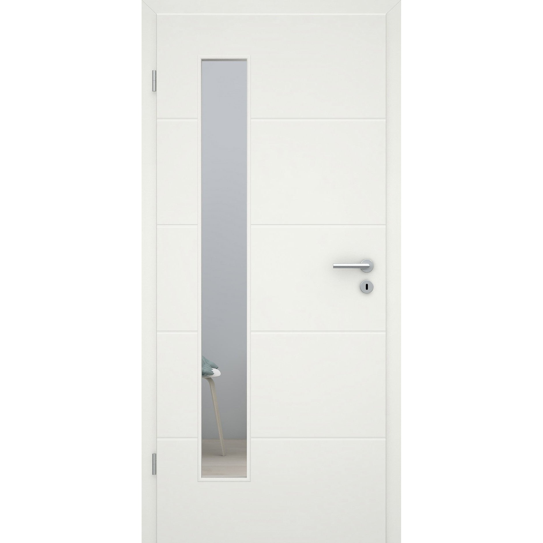 Zimmertür mit Zarge im Sondermaß und Lichtausschnitt soft-weiß 4 Rillen Eckkante - Modell Designtür Q41LAB