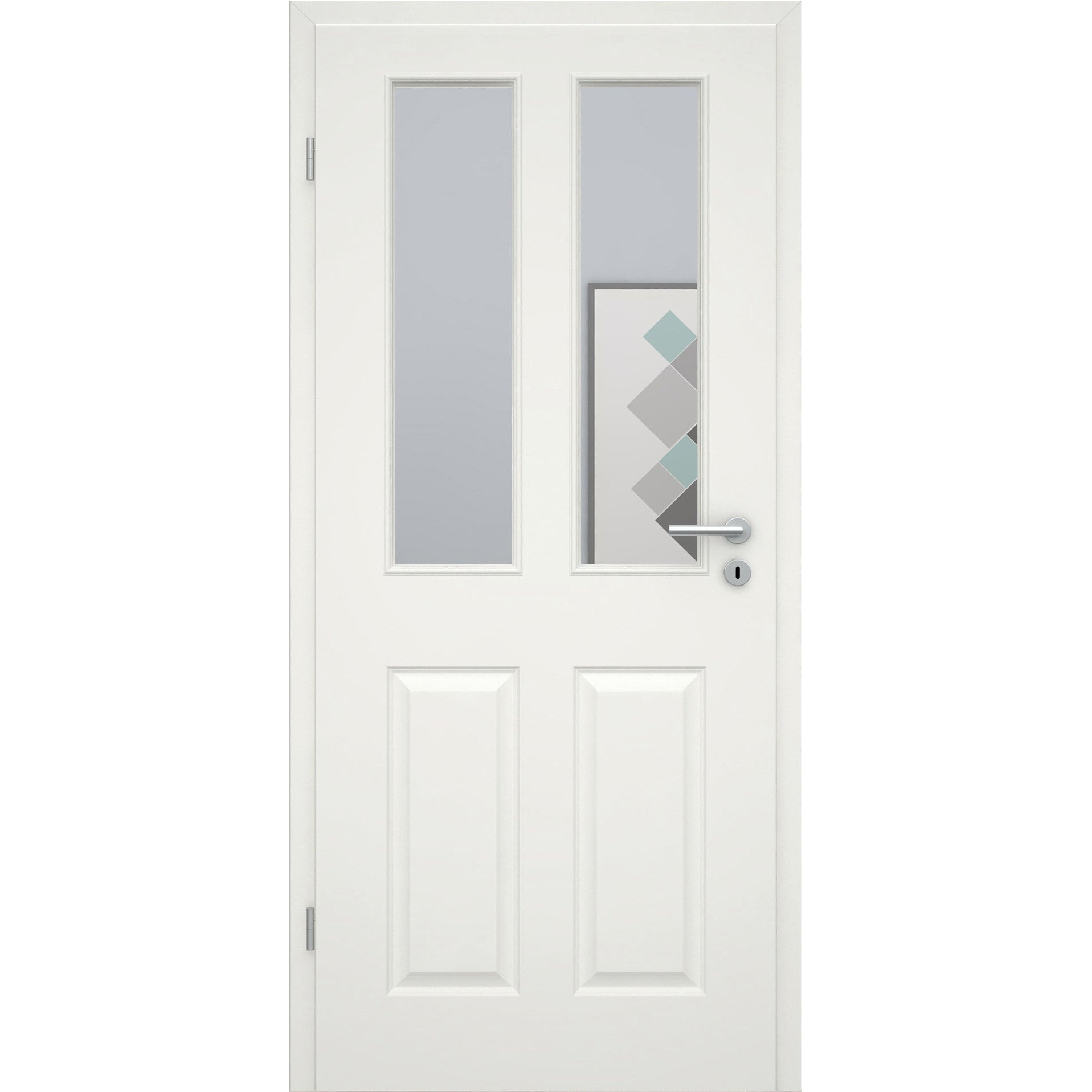 Zimmertür mit Zarge soft-weiß Stiltür mit 4 Kassetten und Lichtausschnitt Eckkante - Modell Stiltür K41LA2