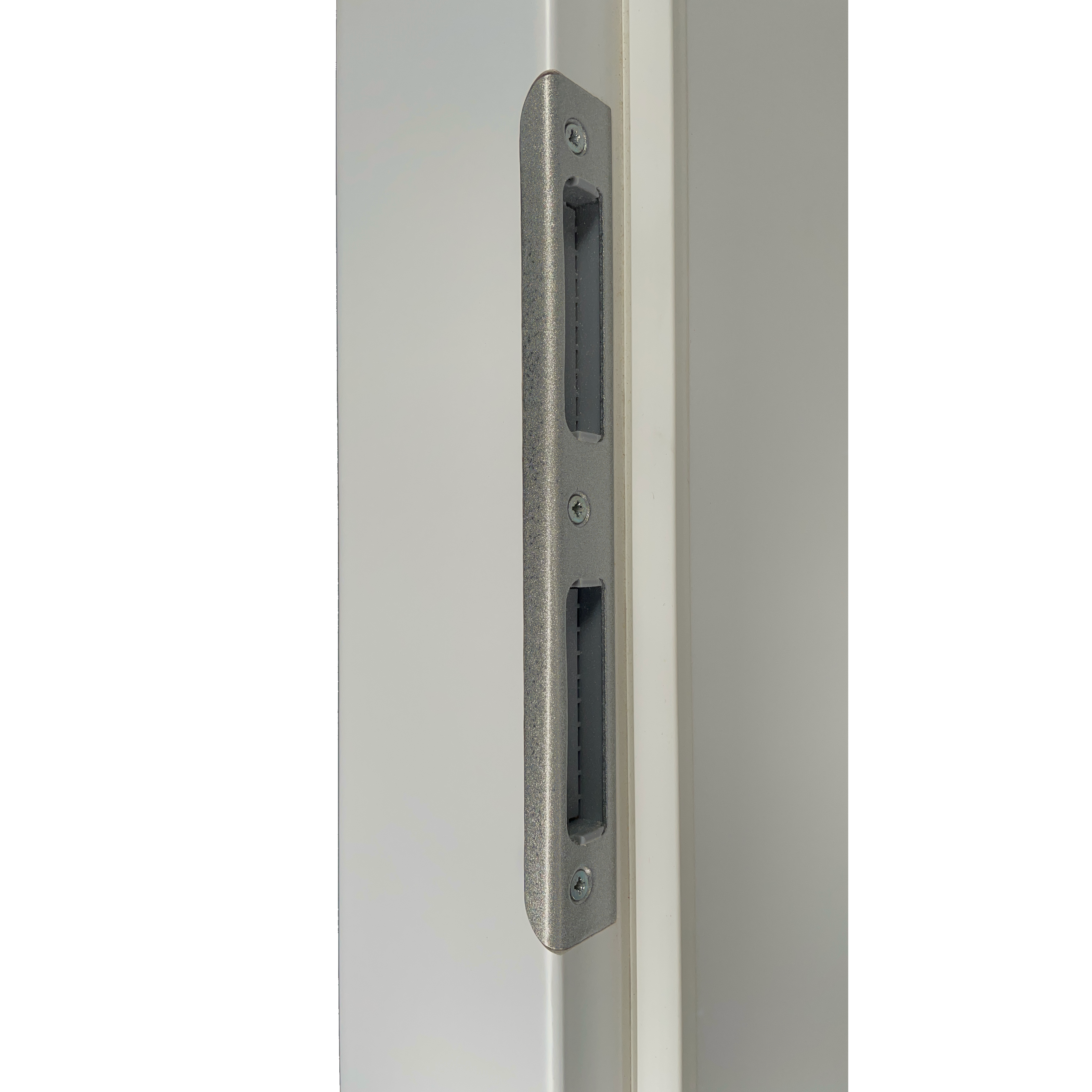 Zimmertür mit Zarge soft-weiß mit 4 Rillen und Lichtausschnitt Eckkante - Modell Designtür Q41LA